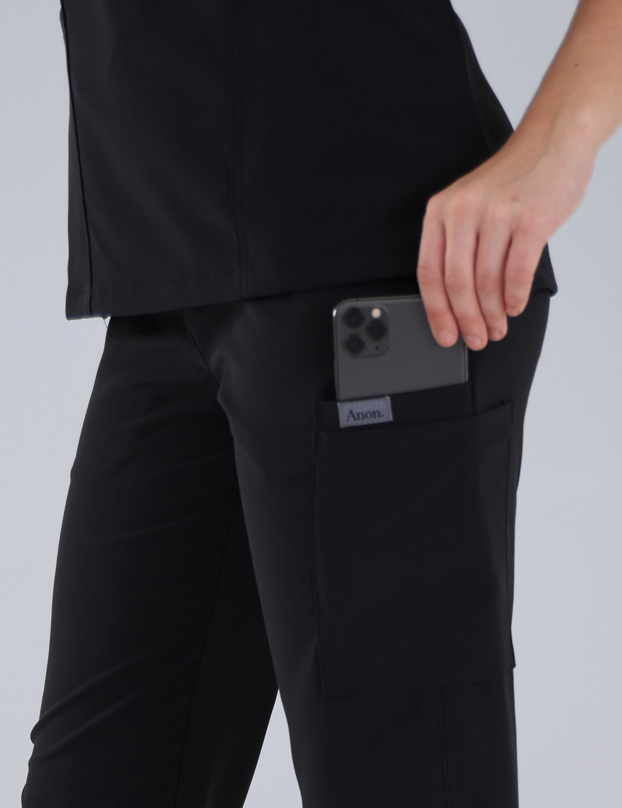 Anon Women's Scrub Pants (Whisper Collection) Poly/Spandex - Tuxedo Black