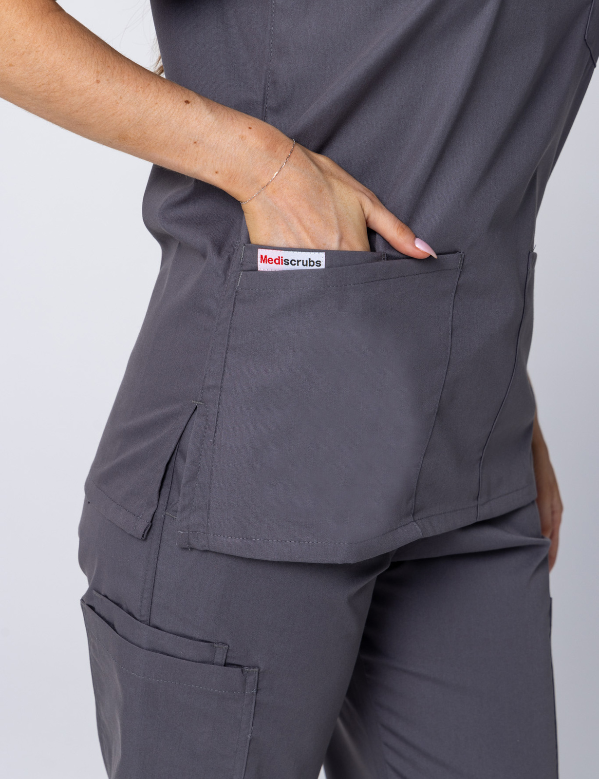 Women's 4 Pocket Scrub Top - Steel Grey - Large - 1