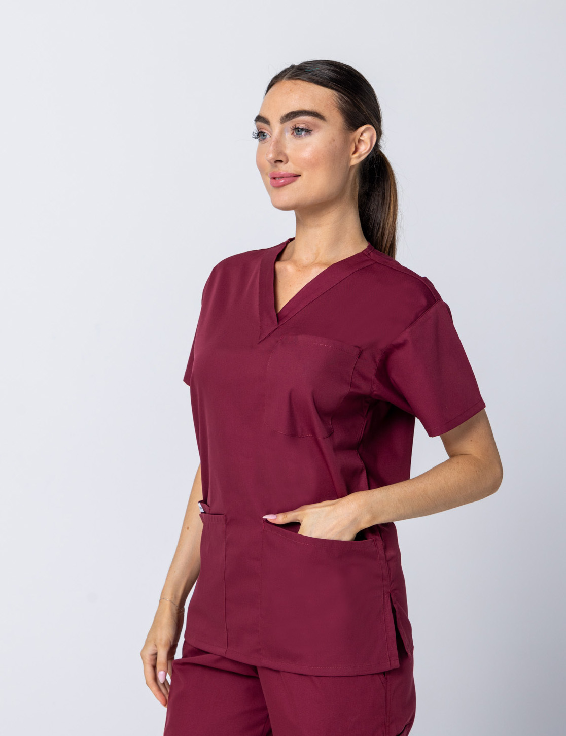 Women's 4 Pocket Scrub Top - Burgundy - 2X Large - 1