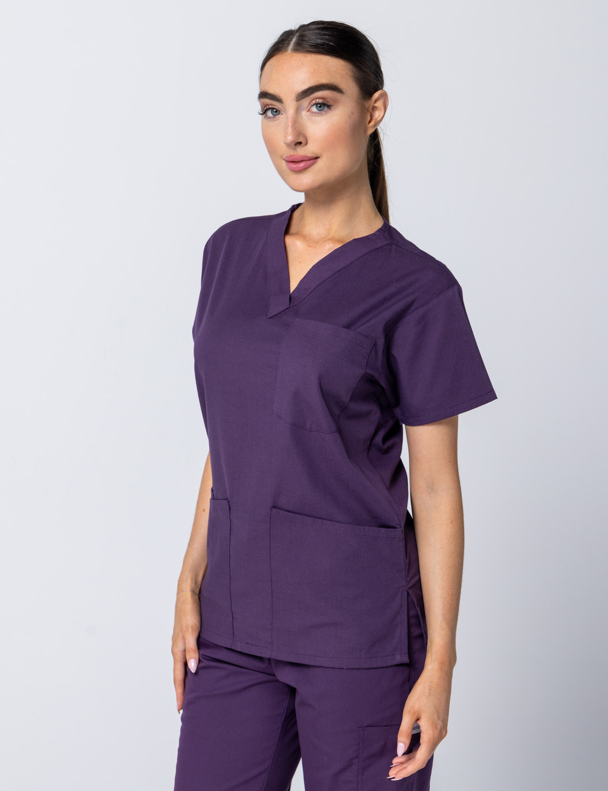 Women's 4 Pocket Scrub Top - Aubergine - 4X large - 1