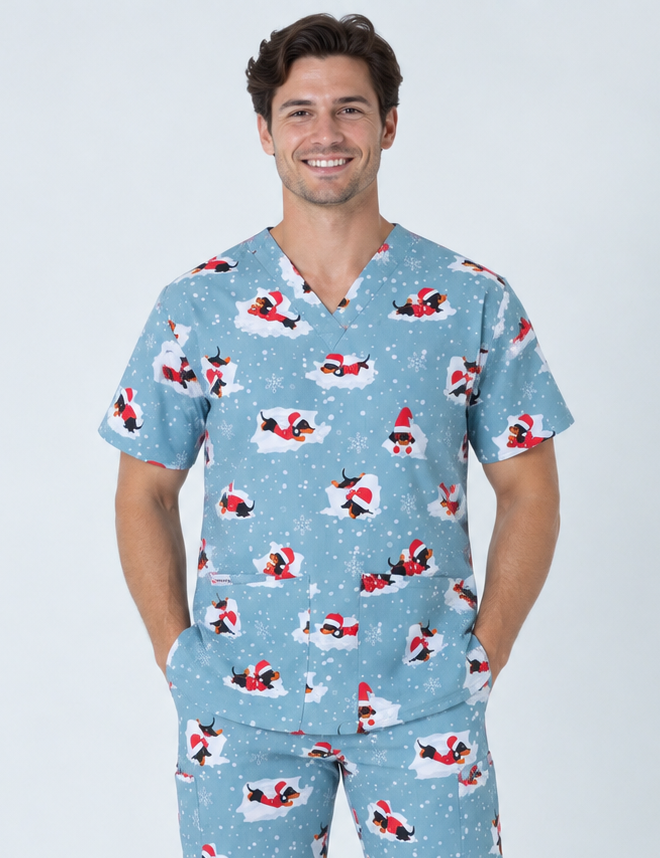 Dachshund Doggy Christmas Snuggles Classic Scrub Top (Unisex) - XXS - 1