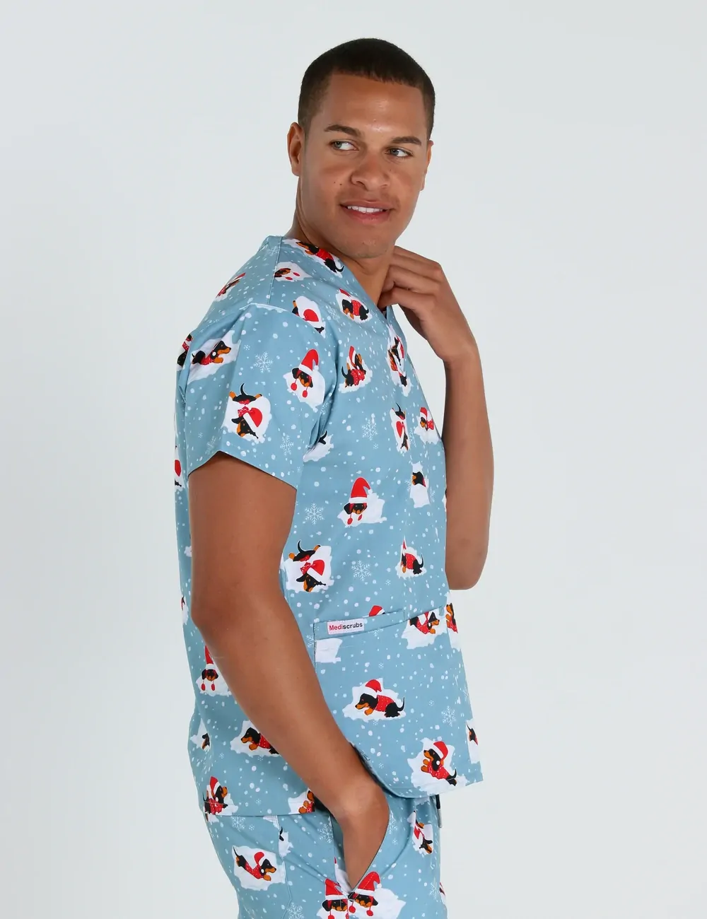 Dachshund Doggy Christmas Snuggles Men's Classic Scrub Top - XXS - 1