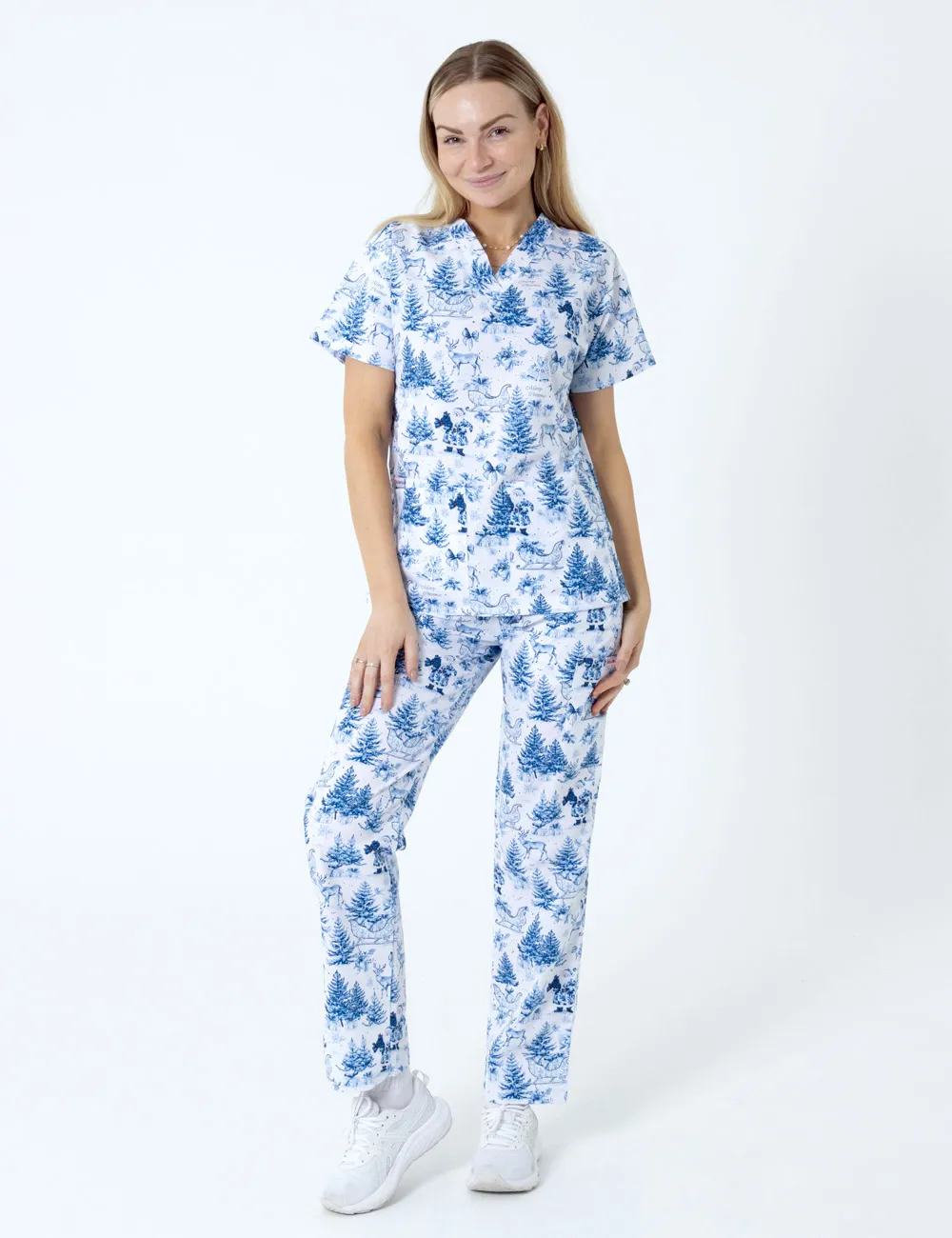 Noel' Heritage Christmas Toile Classic Scrub Top (Unisex) - XXS - 1