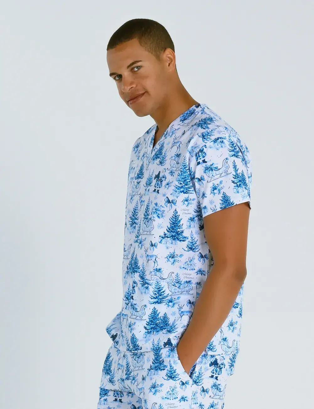 Noel Heritage Christmas Toile Men's Classic Scrub Top - XL - 1