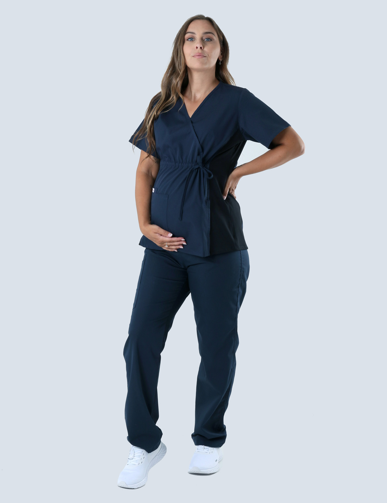 Maternity Scrub Top With Spandex Panel - Navy - Large - 1