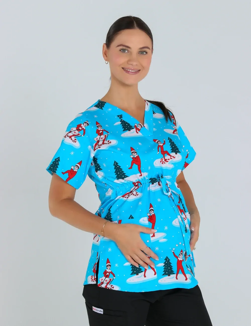 Christmas is Better with Us Women's Maternity Scrub Top featuring The Elf on the Shelf® - XXS - 1