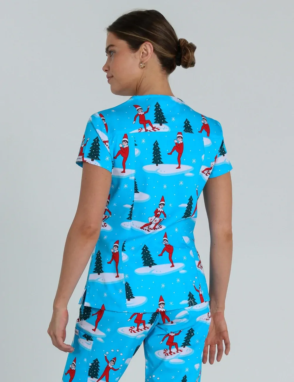 Christmas is Better with Us Women's Slim Fit Scrub Top featuring The Elf on the Shelf® - XXS - 1
