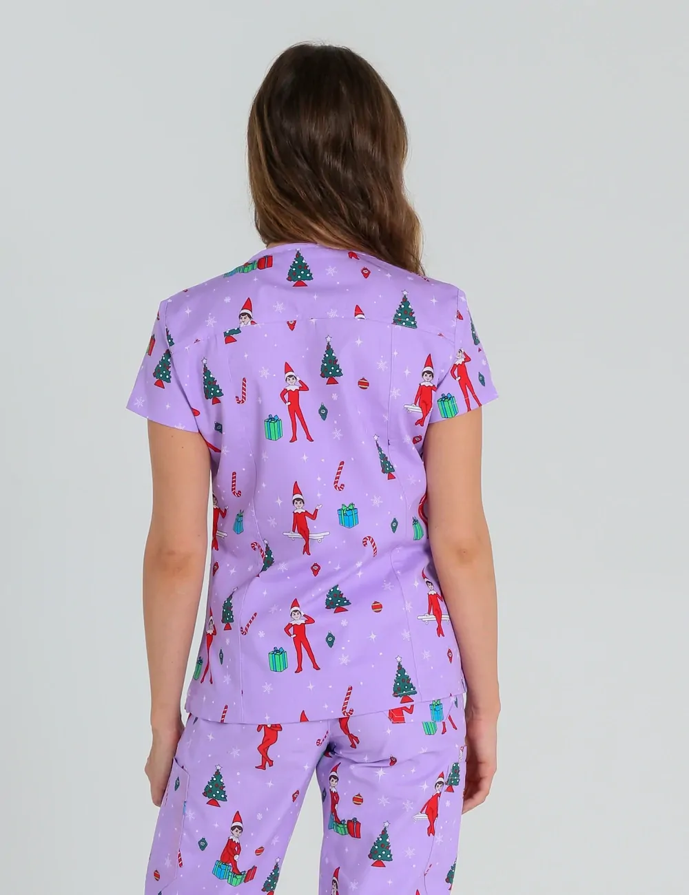 It's Christmastime Women's Slim Fit Scrub Top featuring The Elf on the Shelf® - XXS - 1