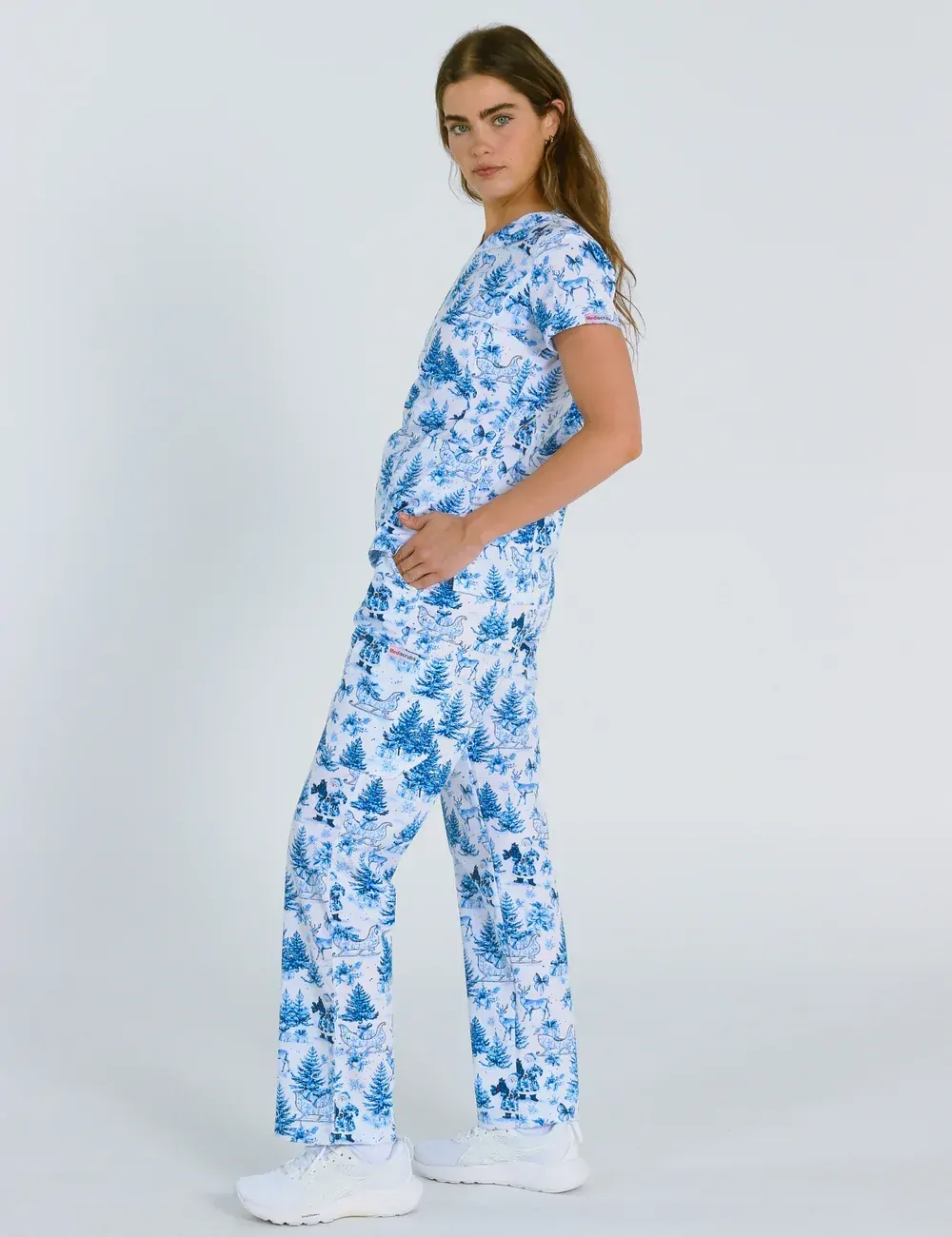 Noel Heritage Christmas Toile Women's Slim Fit Scrub Top - XS - 1