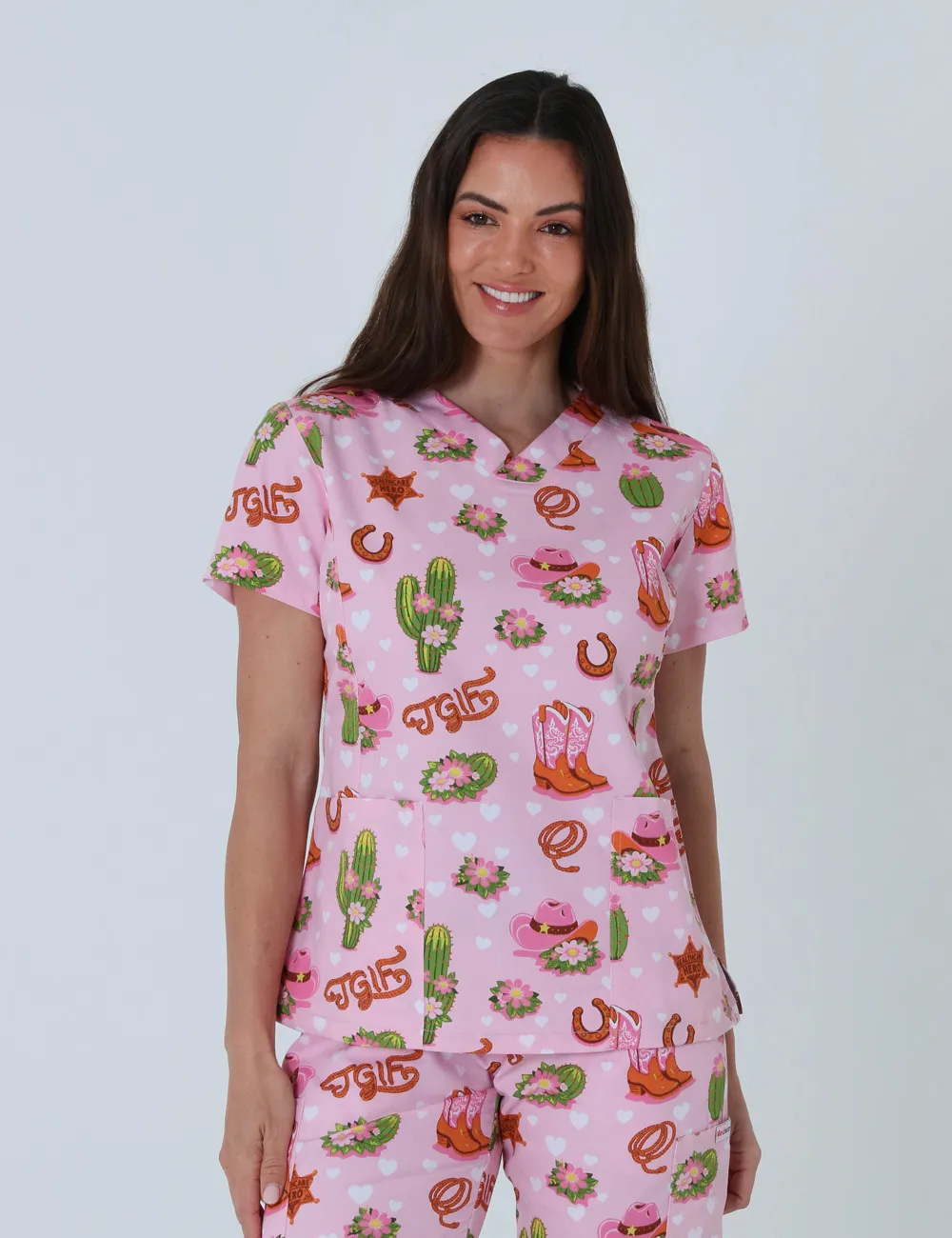 TGIF Boot Scootin' Friyay Women's Slim Fit Scrub Top - XXS - 1