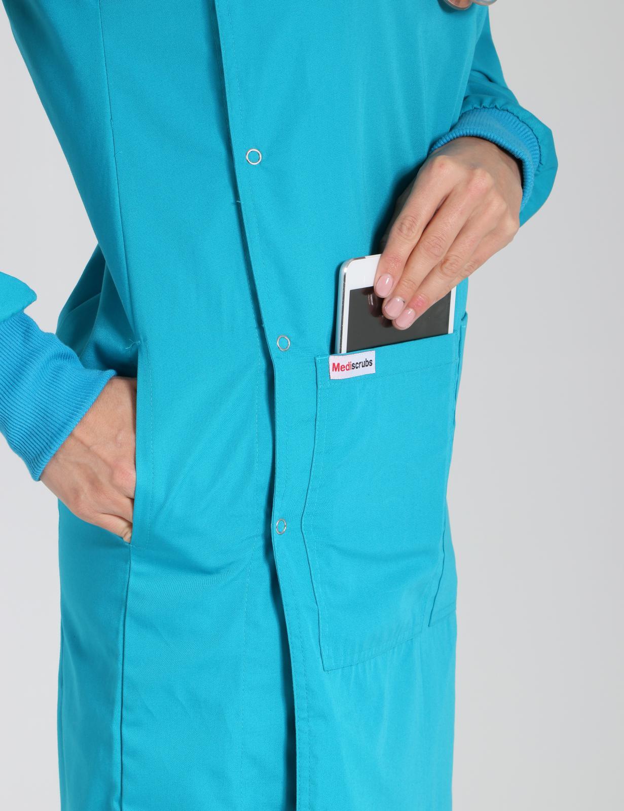 Side Opening Lab Coat - Teal - Small - 1