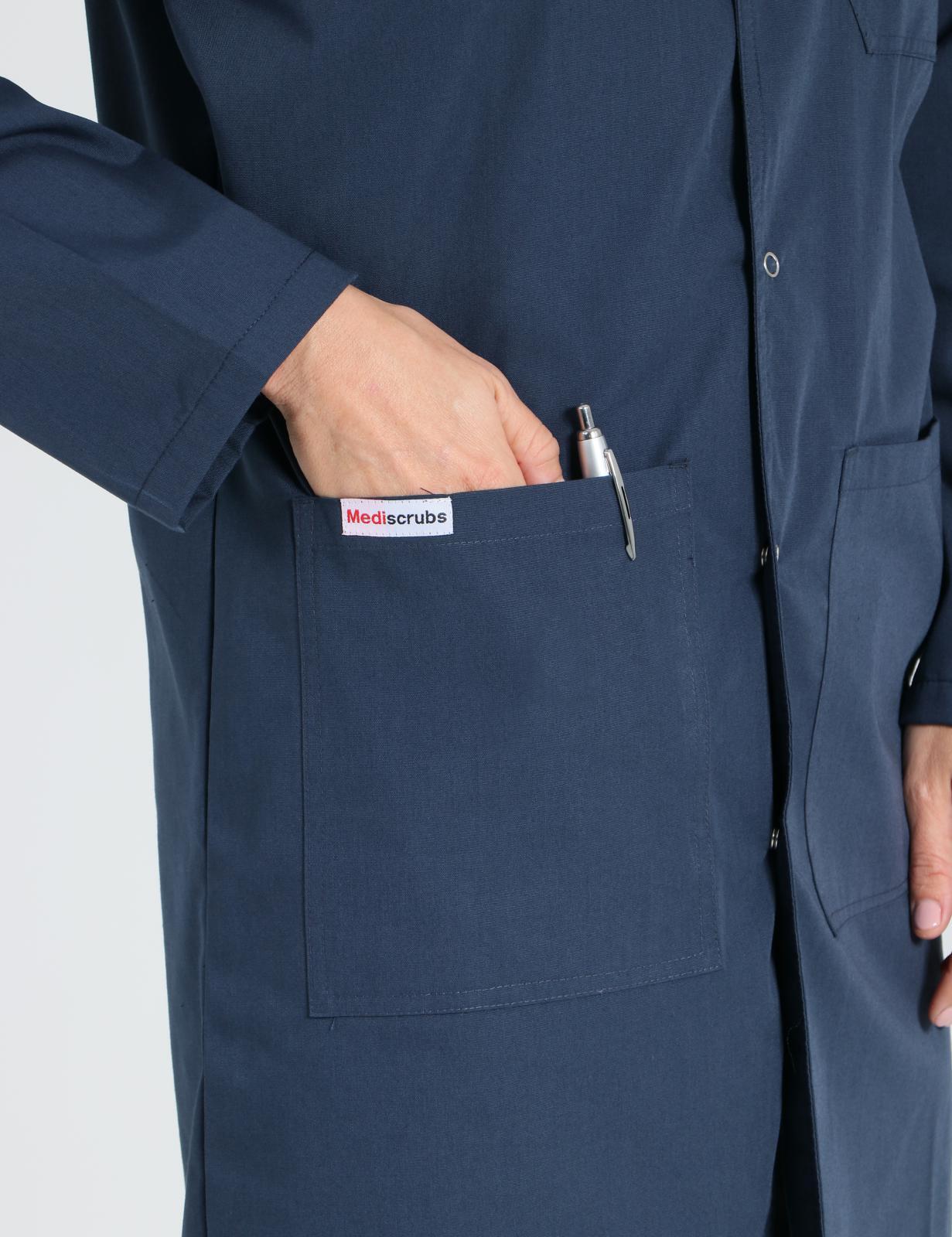 Lab Gown With Front Pockets And Side Ties - Navy - Medium - 1