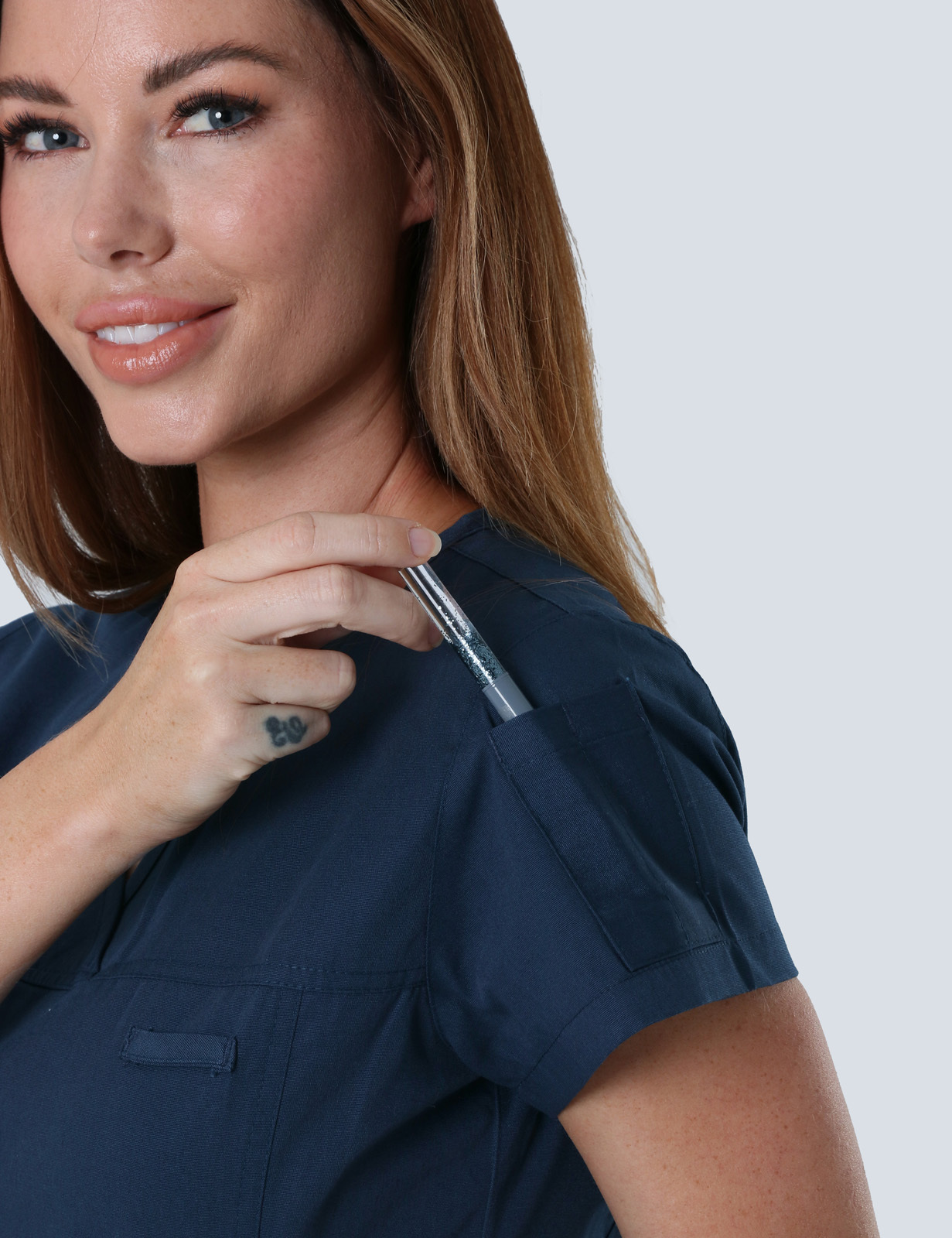 Women's Fit Solid Scrub Top - Navy - 1