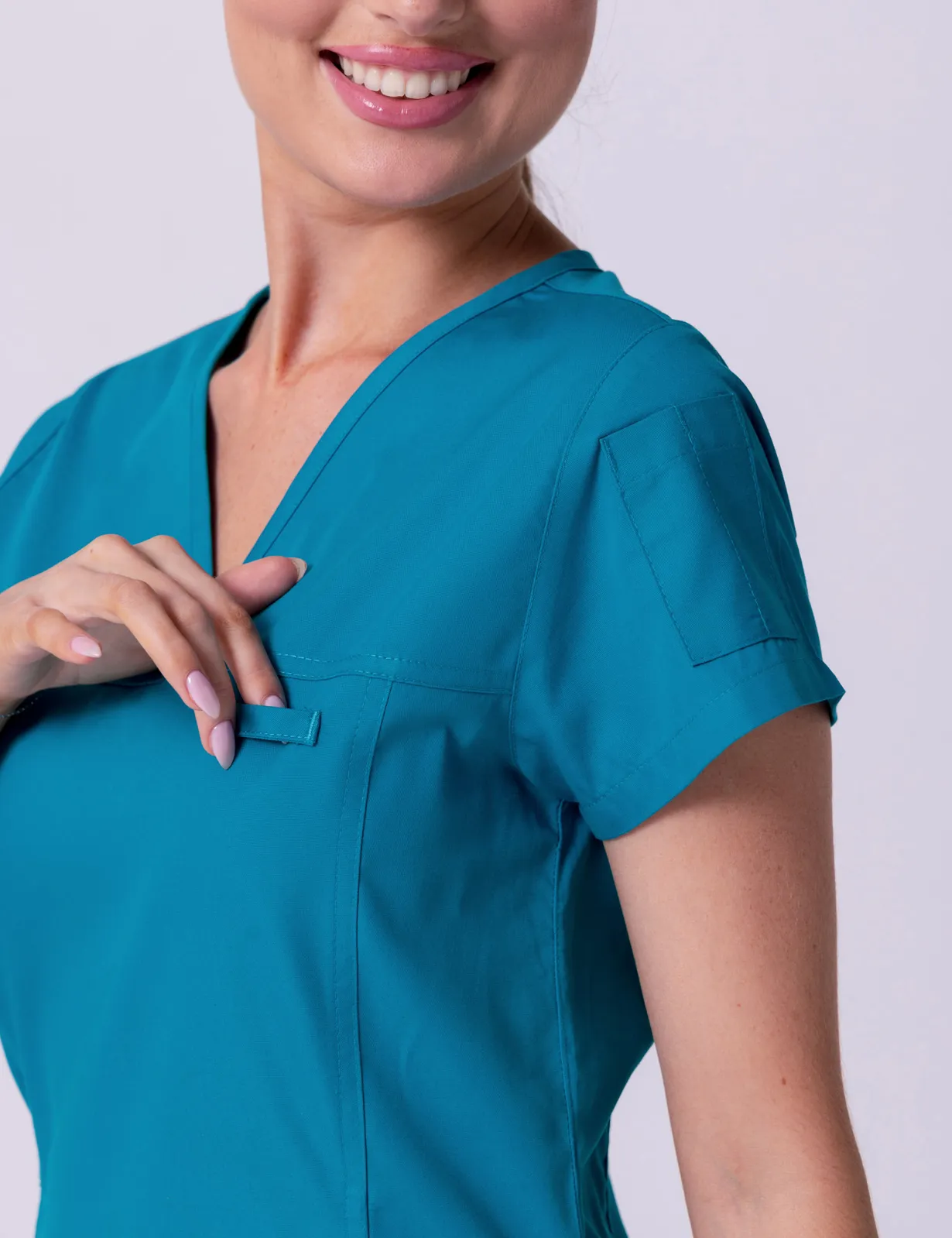 Women's Fit Solid Scrub Top - Teal - X Small - 1