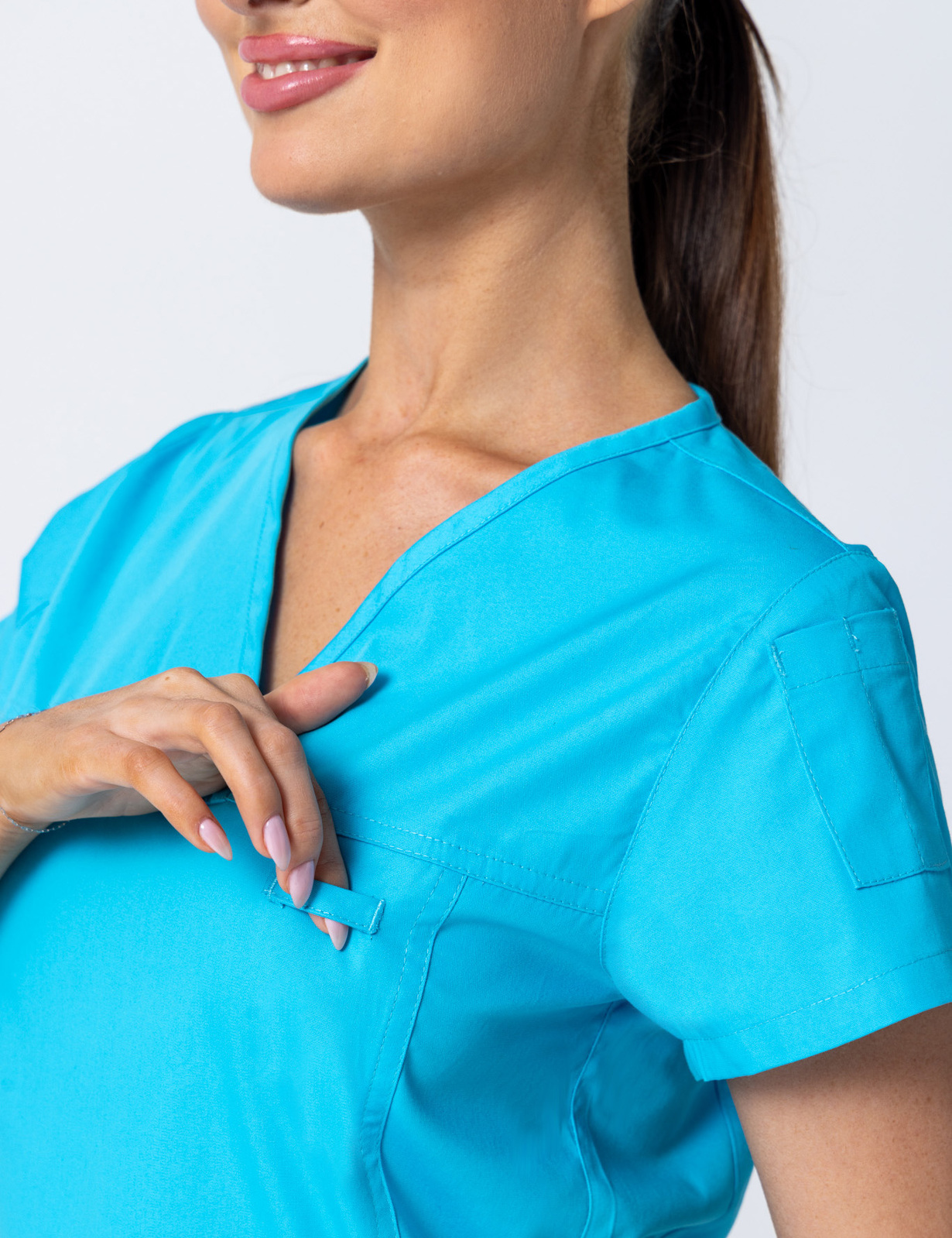 Women's Fit Solid Scrub Top - Aqua - 3X Large - 1