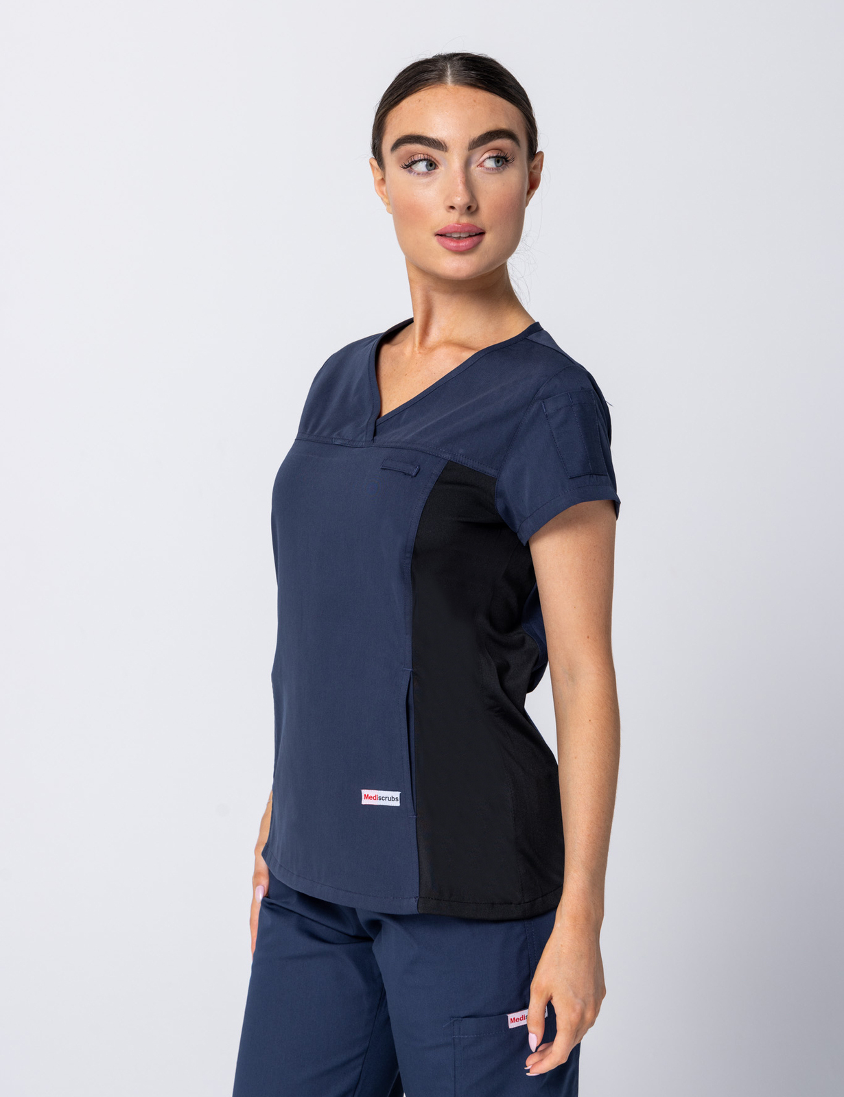 Women's Fit Scrub Top With Spandex Panel - Navy - 3X Large - 1