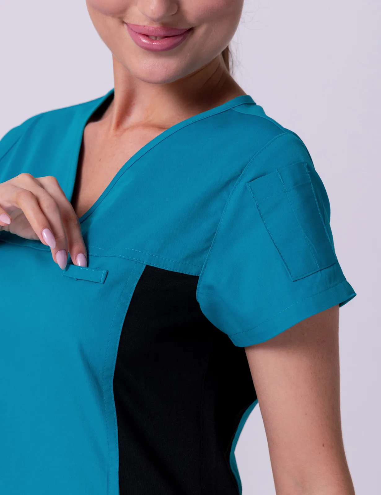 Women's Fit Scrub Top With Spandex Panel - Teal - 5X Large - 1