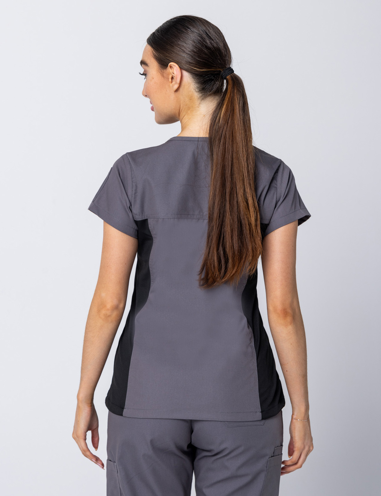 Women's Fit Scrub Top With Spandex Panel - Steel Grey - Large - 1