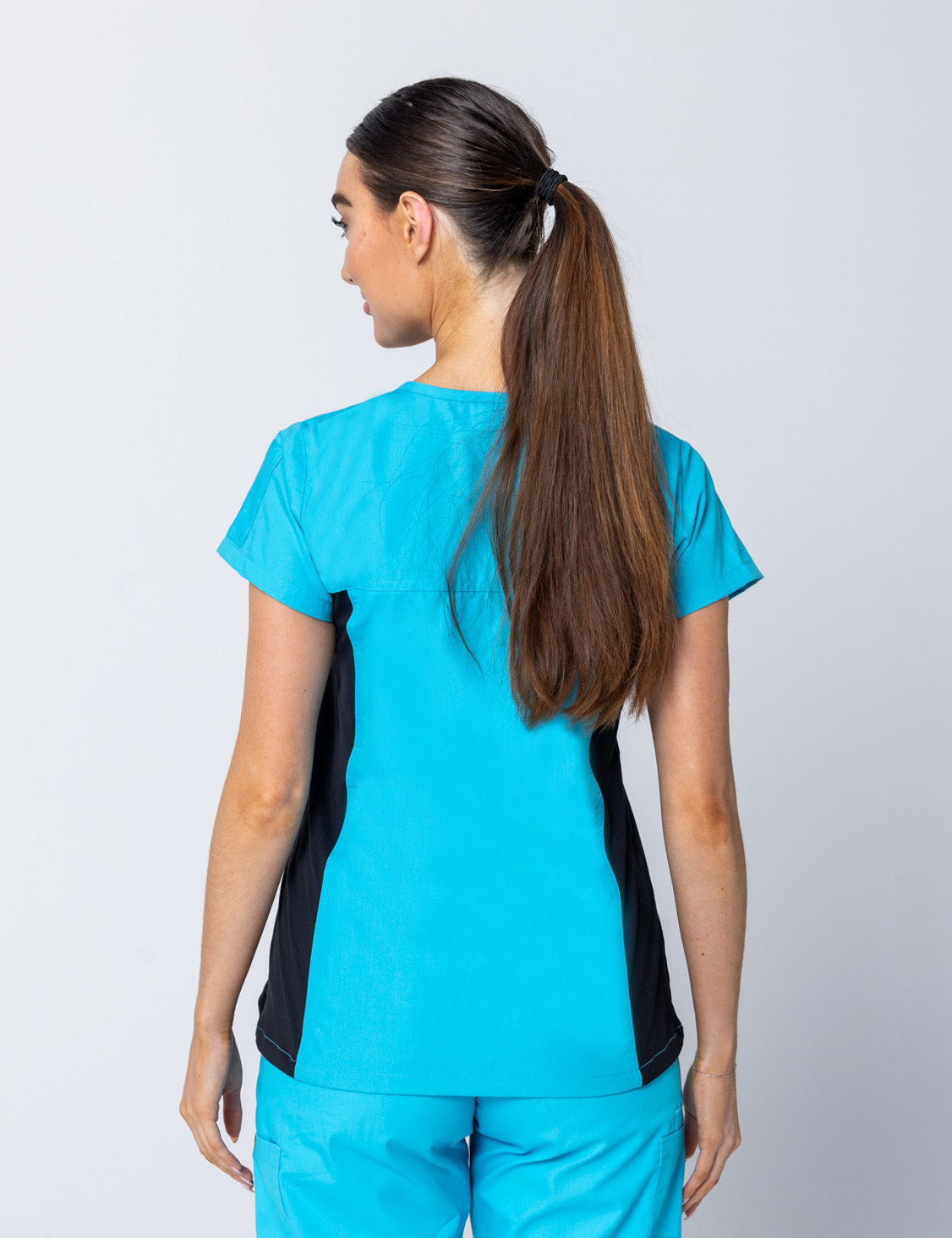 Women's Fit Scrub Top With Spandex Panel - Aqua - 3X Large - 1