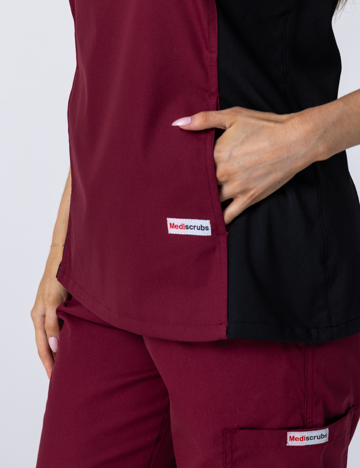 Women's Fit Scrub Top With Spandex Panel - Burgundy - 3X Large - 1