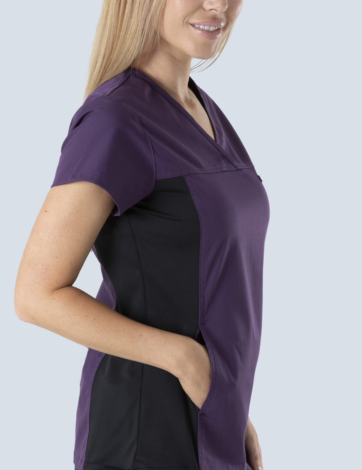 Women's Fit Solid Scrub Top With Spandex Panel - Aubergine - Small - 1