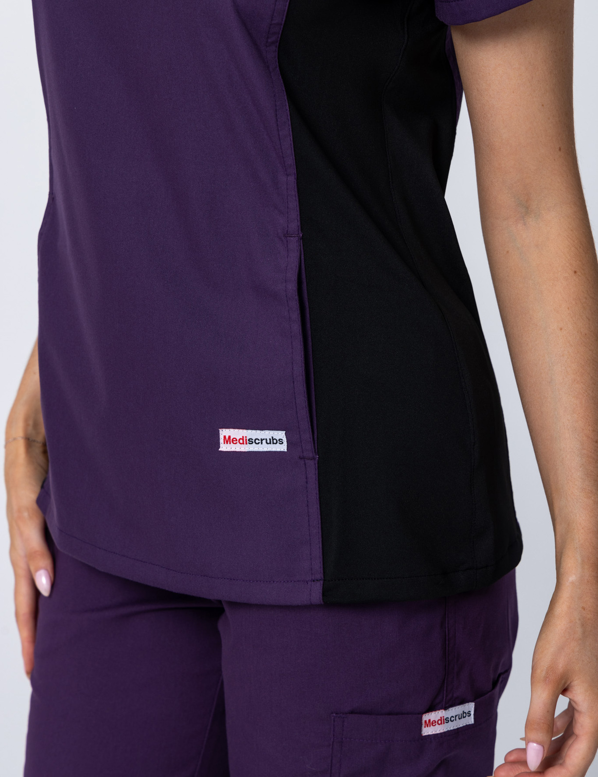 Women's Fit Scrub Top With Spandex Panel - Aubergine - 3X Large - 1