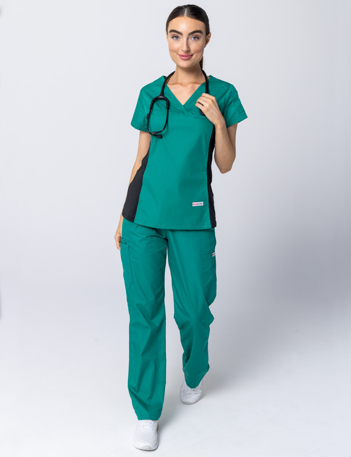 Women's Fit Scrub Top With Spandex Panel - Hunter - 3X Large - 1