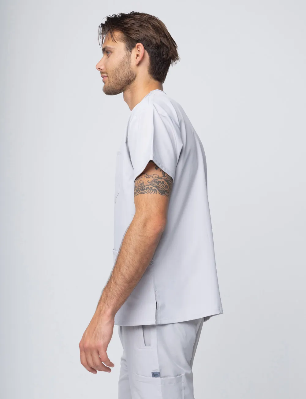ANON MEN'S 4 POCKET V-NECK TOP  POLY/SPANDEX - SILVER - S - 1