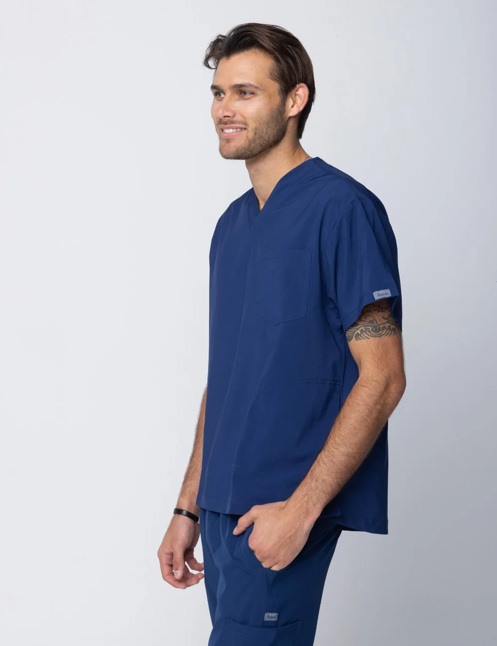 Anon Men's Scrub Top (Stealth Collection) Poly/Spandex - Midnight Blue - 3X Large - 1