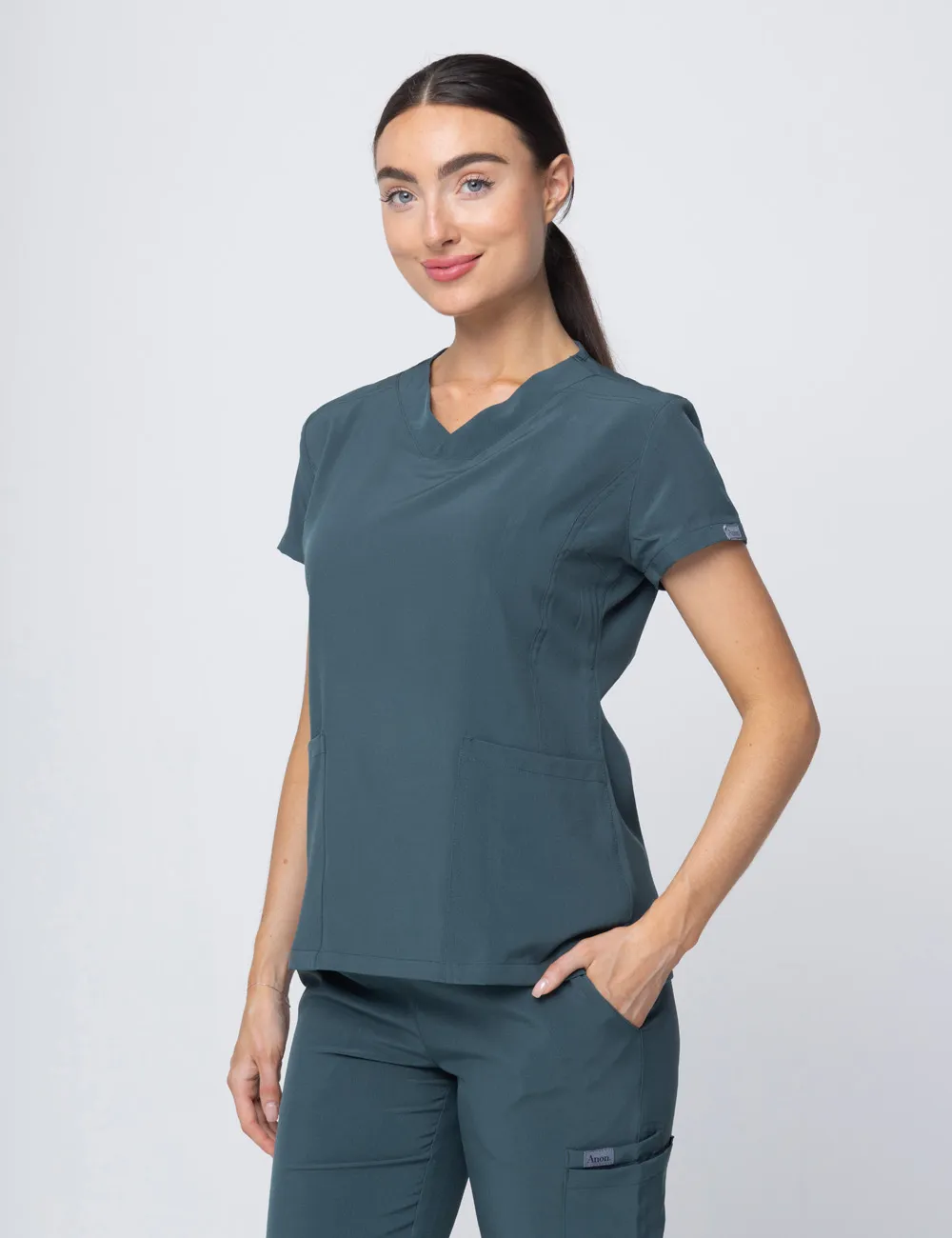 Anon Women's Scrub Top (Whisper Collection) Poly/Spandex - Forest Green - XX Small - 1