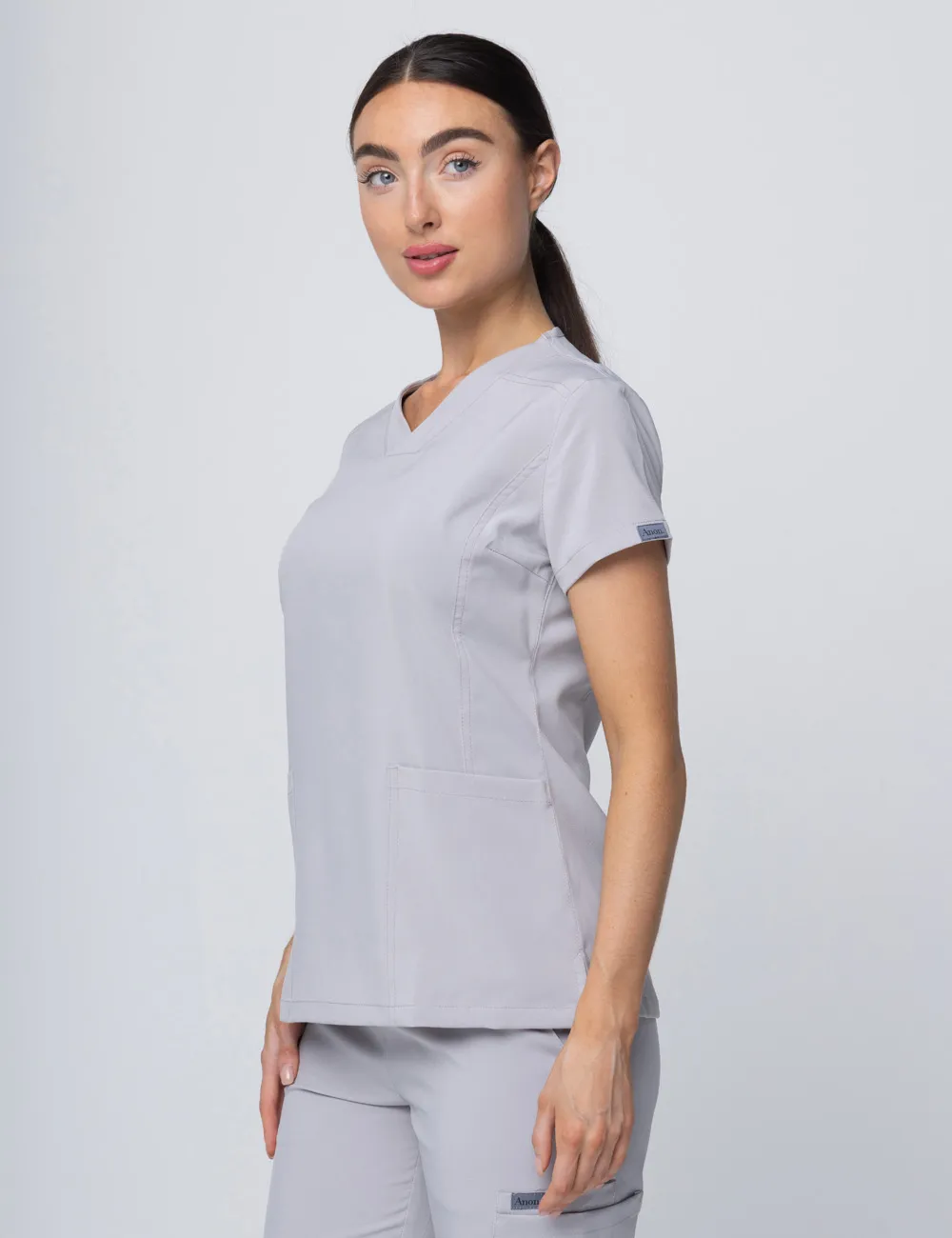 Anon Women's Scrub Top (Whisper Collection) Poly/Spandex - Silver - Large - 1