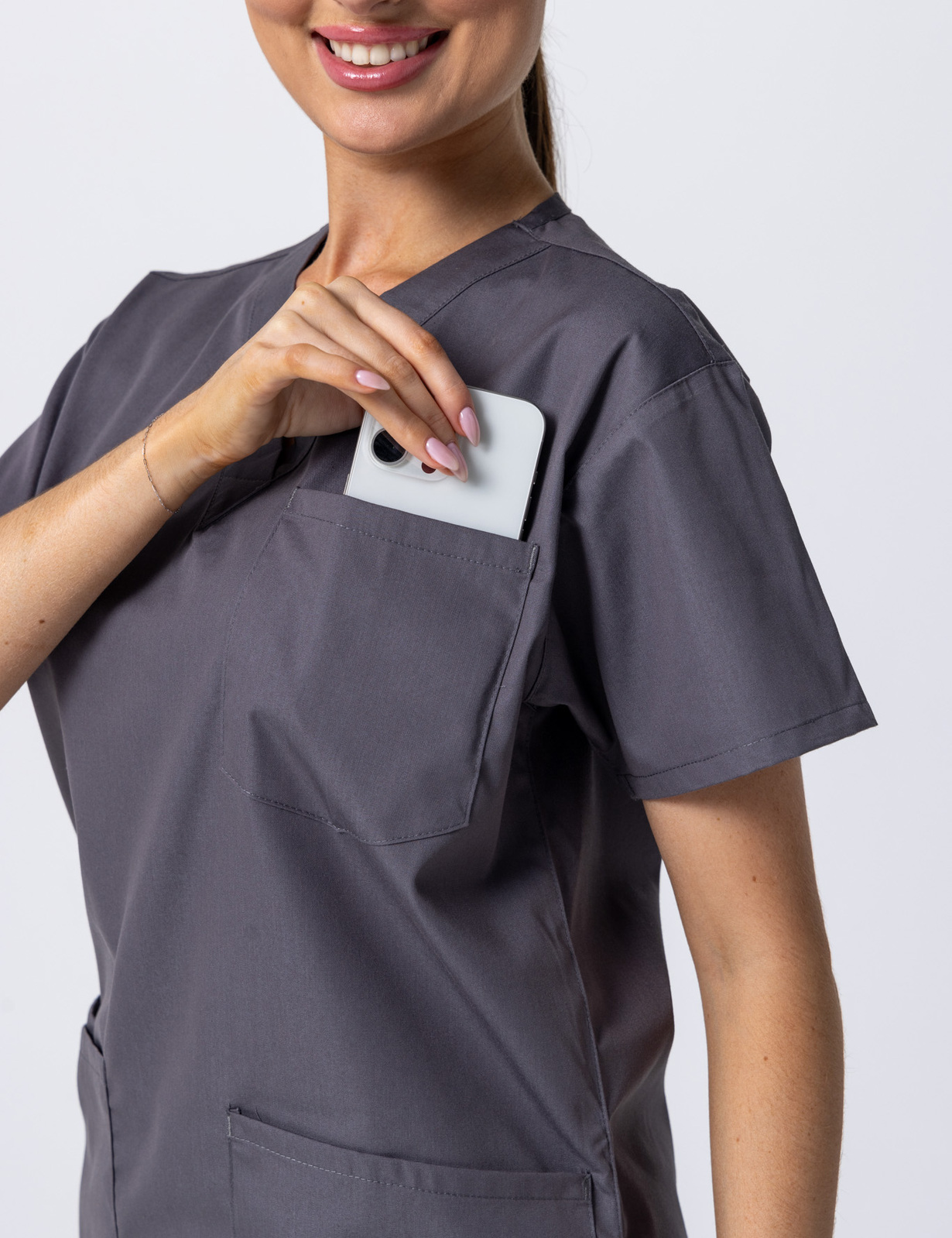 Women's 4 Pocket Scrub Top - Steel Grey - Large - 2