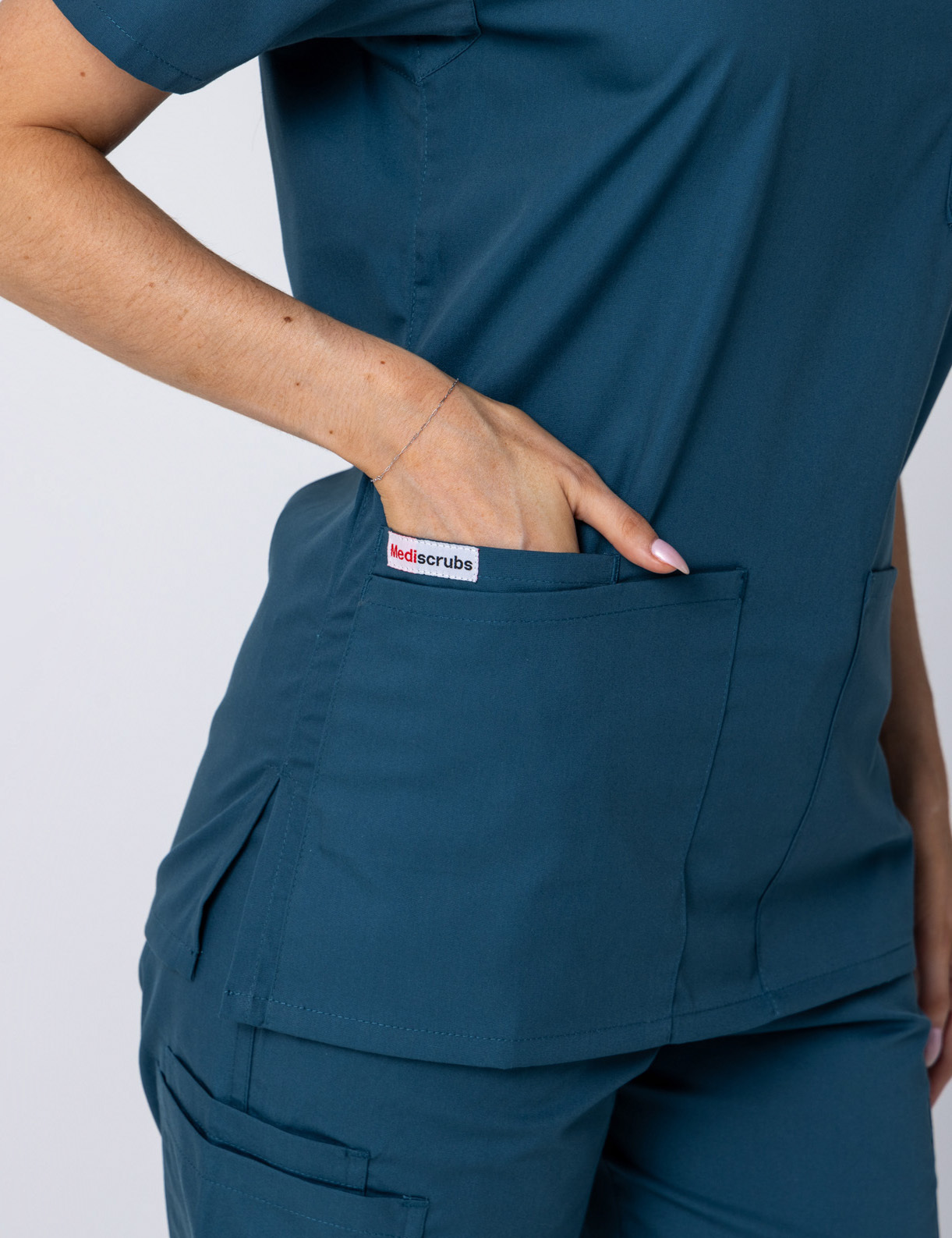Women's 4 Pocket Scrub Top - Caribbean - Large - 2