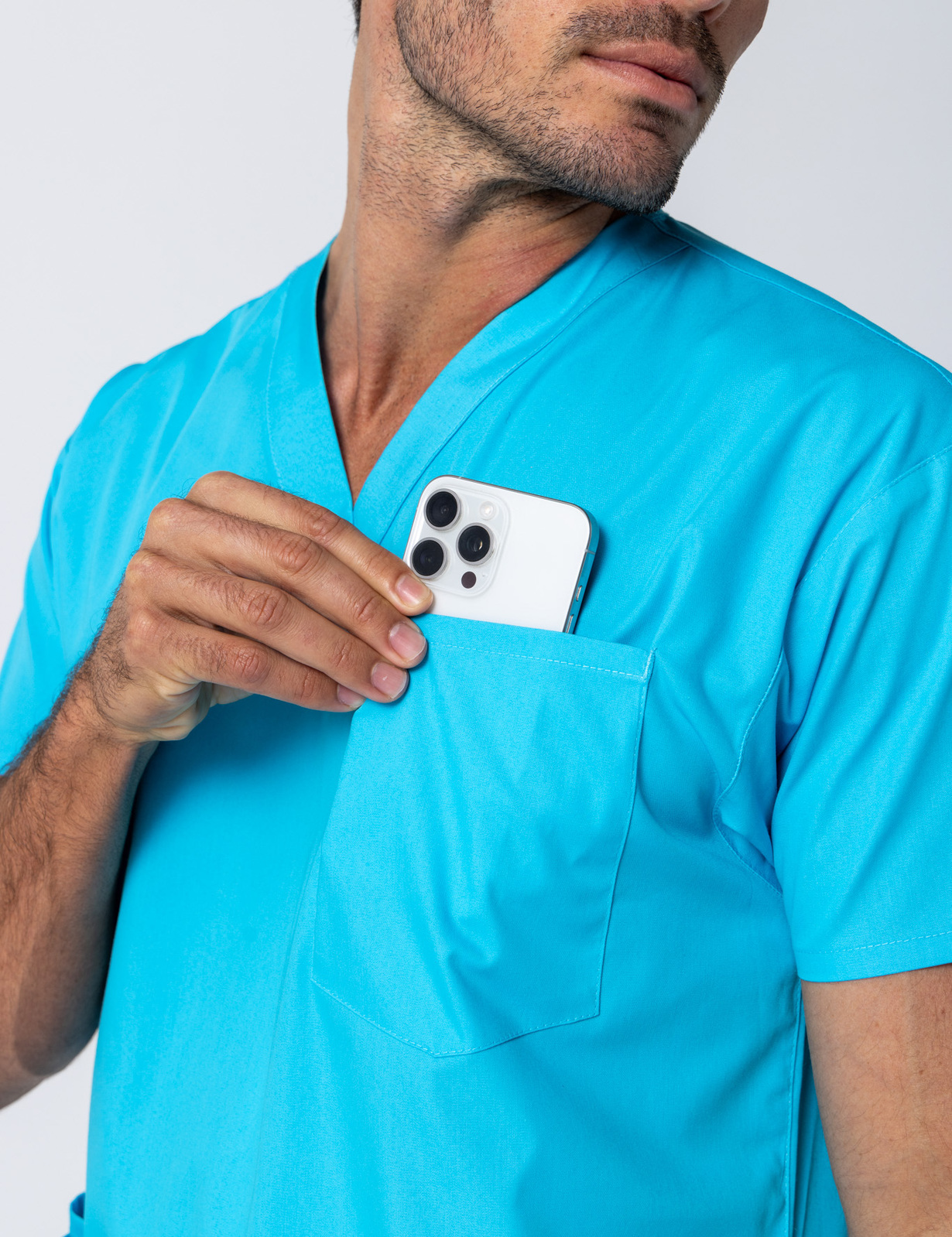 Men's 4 Pocket Scrub Top - Aqua - Small - 2