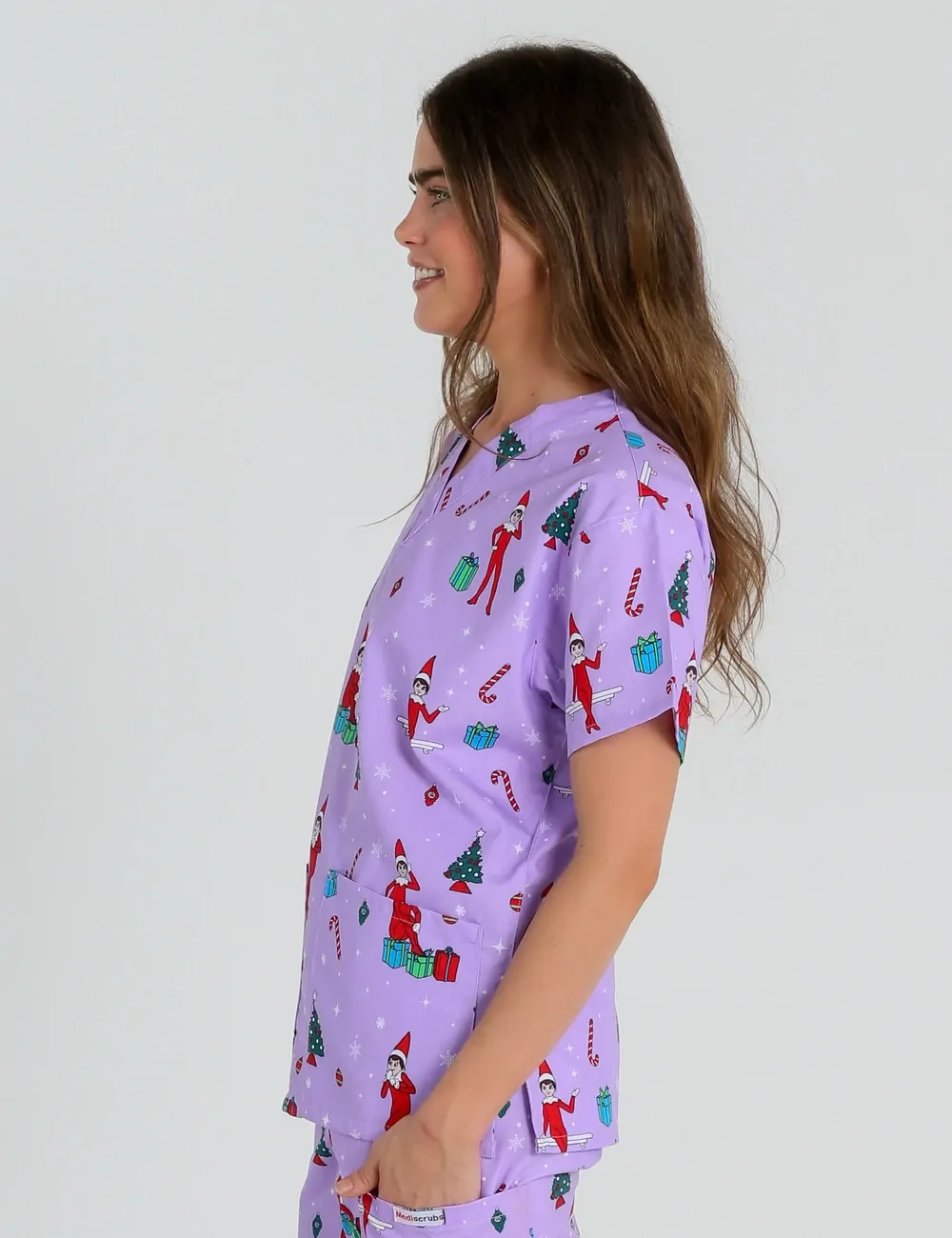It's Christmastime Women's Classic Scrub Top featuring The Elf on the Shelf® - XXS - 2