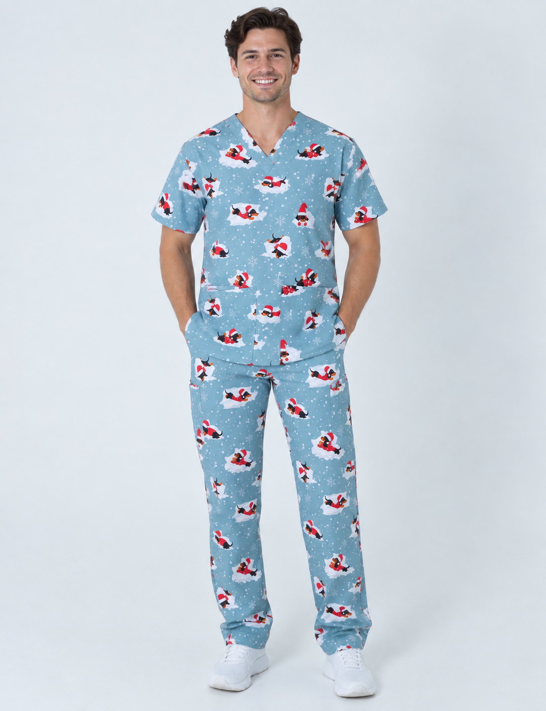 Dachshund Doggy Christmas Snuggles Classic Scrub Top (Unisex) - XXS - 2