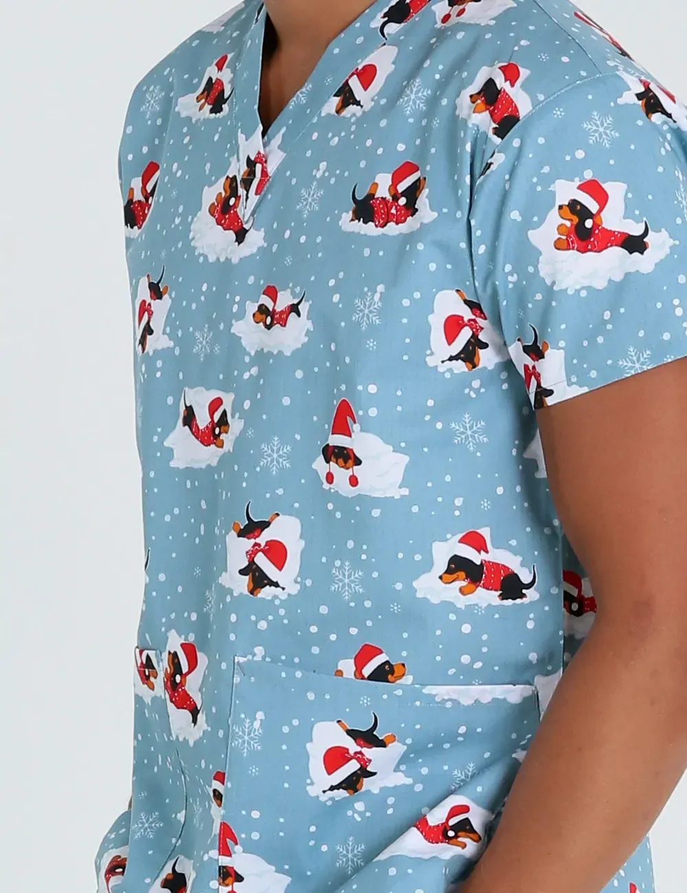 Dachshund Doggy Christmas Snuggles Men's Classic Scrub Top - XXS - 2