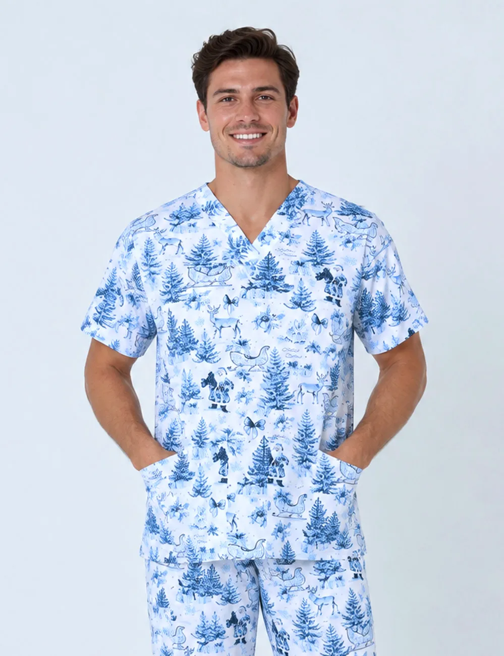 Noel' Heritage Christmas Toile Classic Scrub Top (Unisex) - XXS - 2