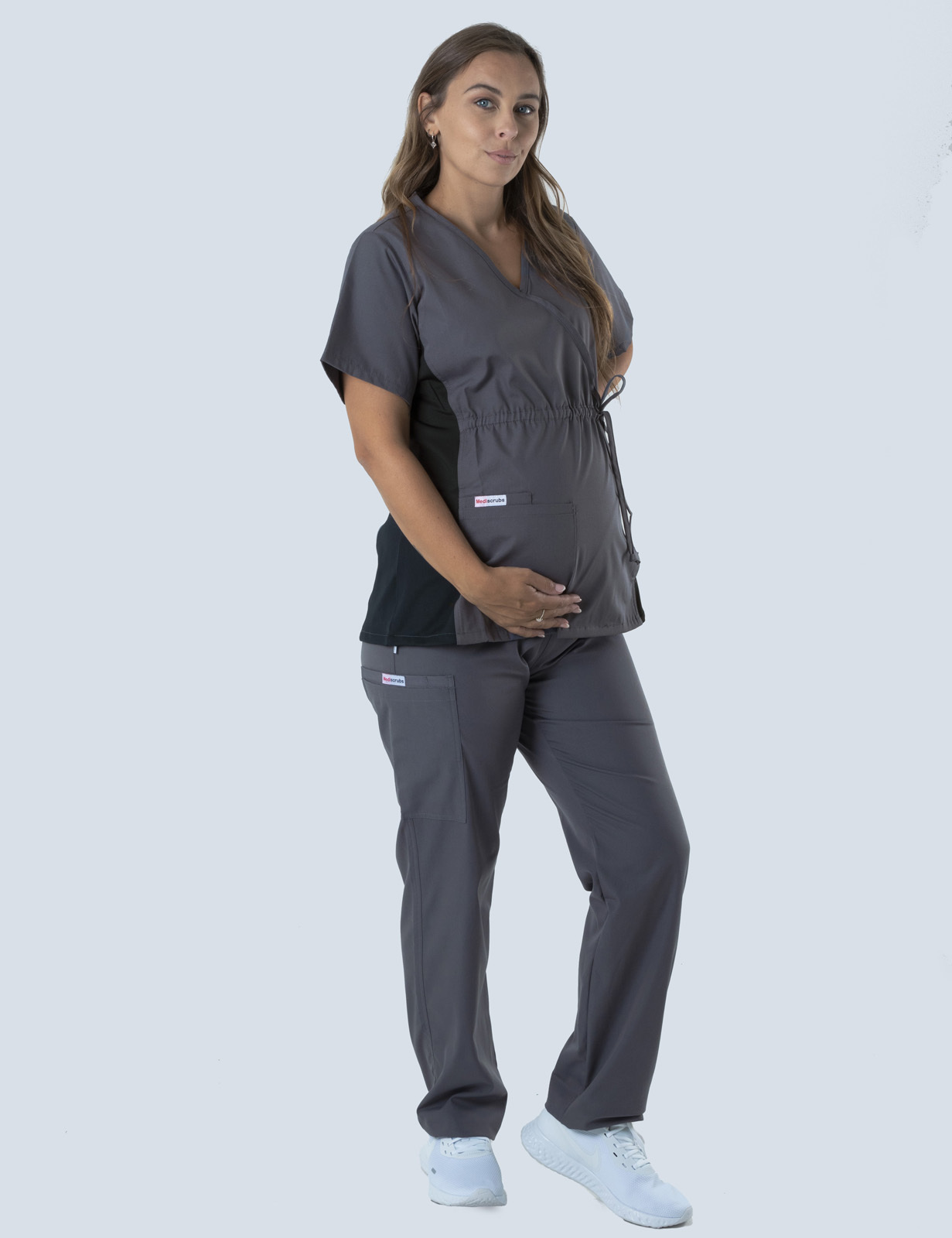 Maternity Scrub Top With Spandex Panel - Steel Grey - 4X large - 2