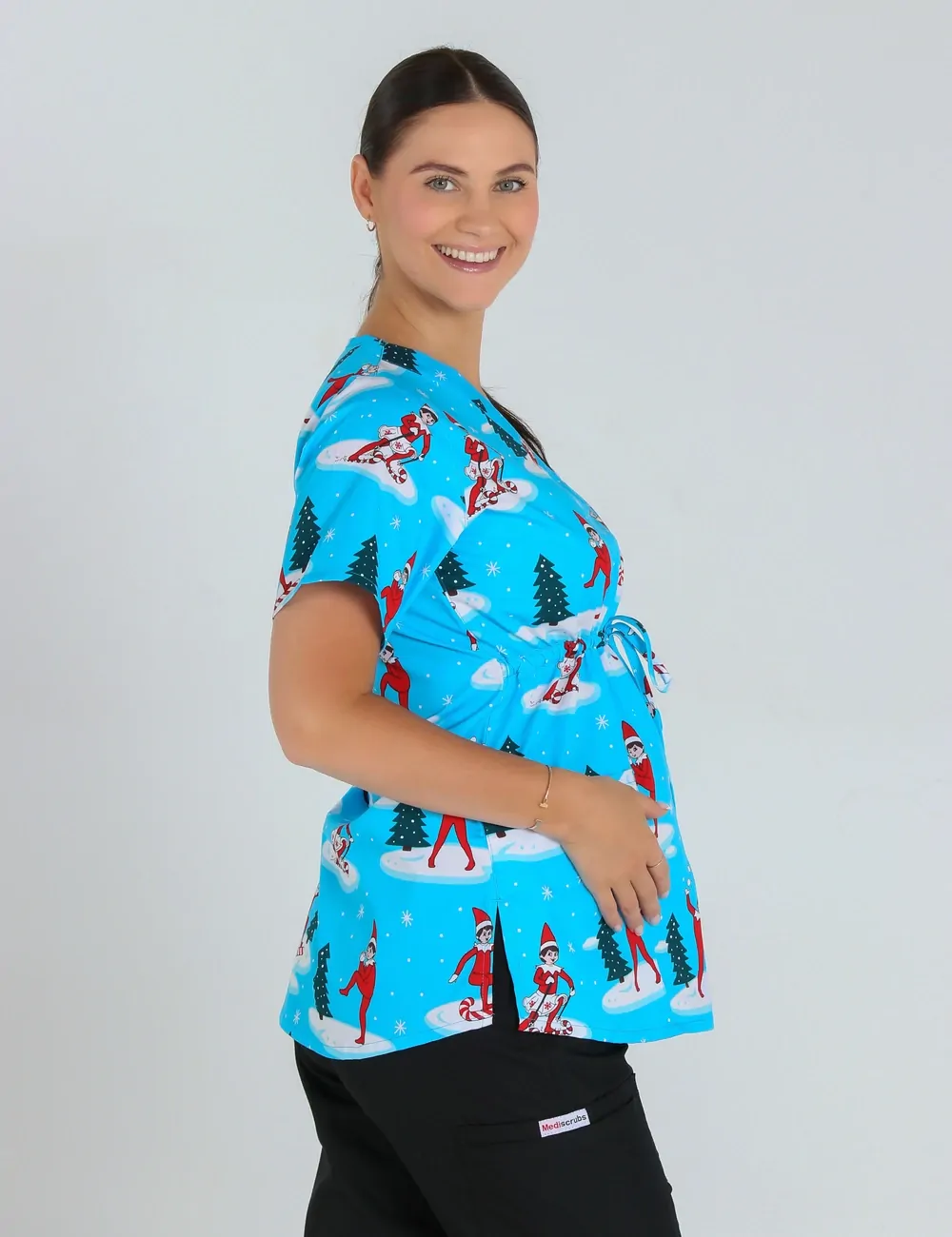 Christmas is Better with Us Women's Maternity Scrub Top featuring The Elf on the Shelf® - XXS - 2