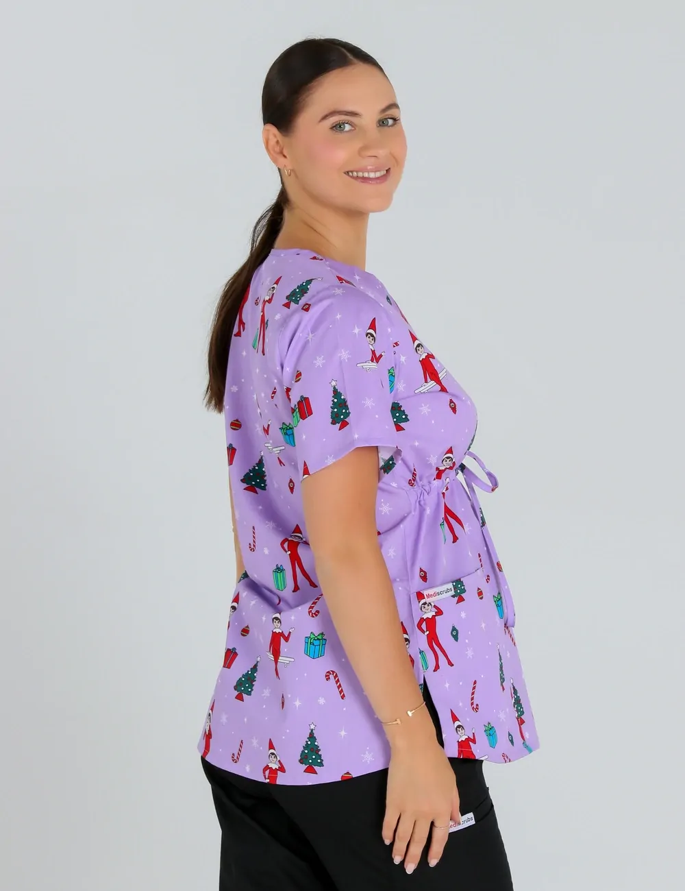 It's Christmastime Women's Maternity Scrub Top featuring The Elf on the Shelf® - XXS - 2
