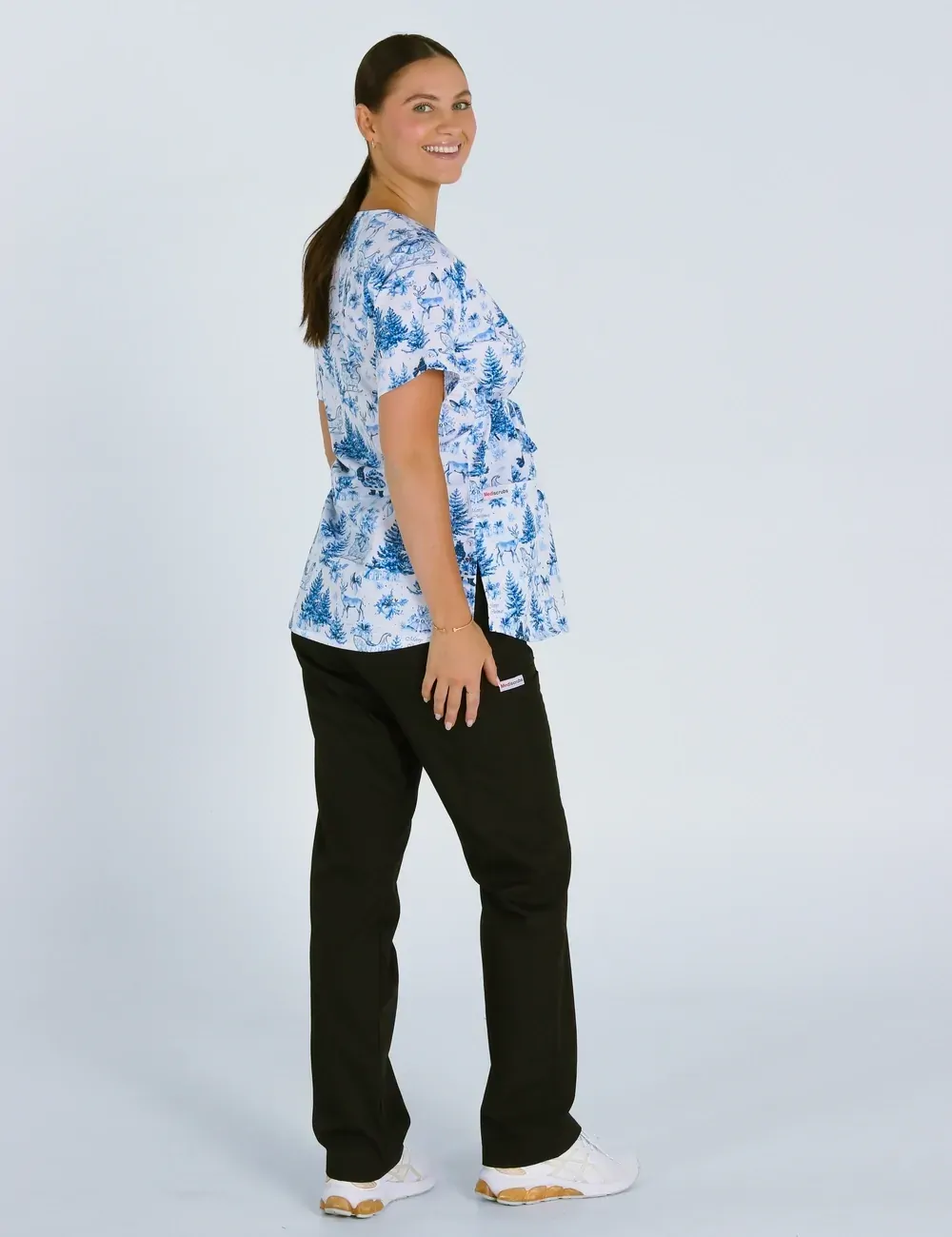 Noel Heritage Christmas Toile Women's Maternity Scrub Top - XL - 2