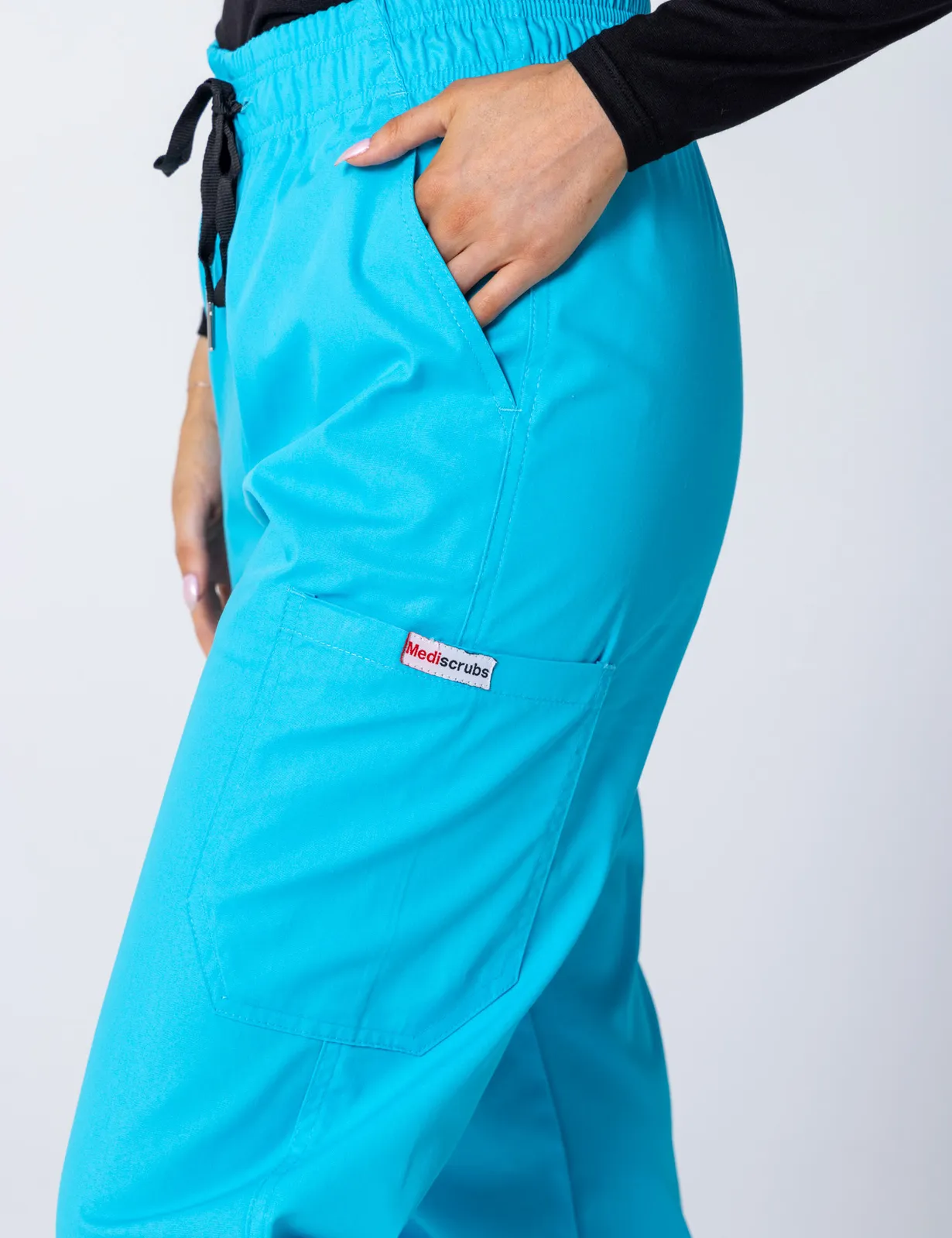 Tweed Health Super Clinic (Women's Fit Solid Scrub Top and Cargo Pants in Aqua incl Logos) - 2
