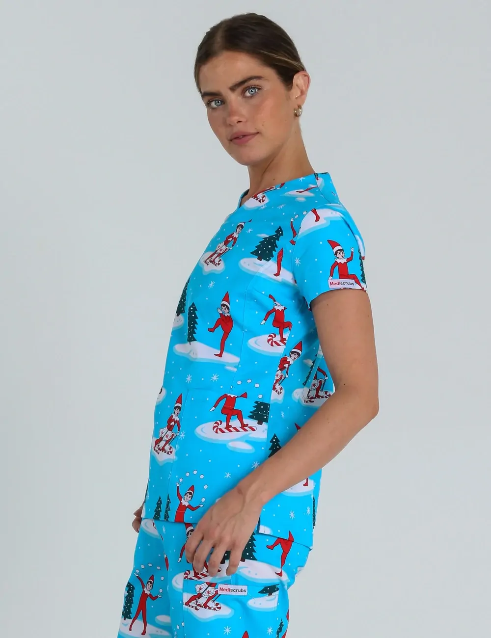 Christmas is Better with Us Women's Slim Fit Scrub Top featuring The Elf on the Shelf® - XXS - 2