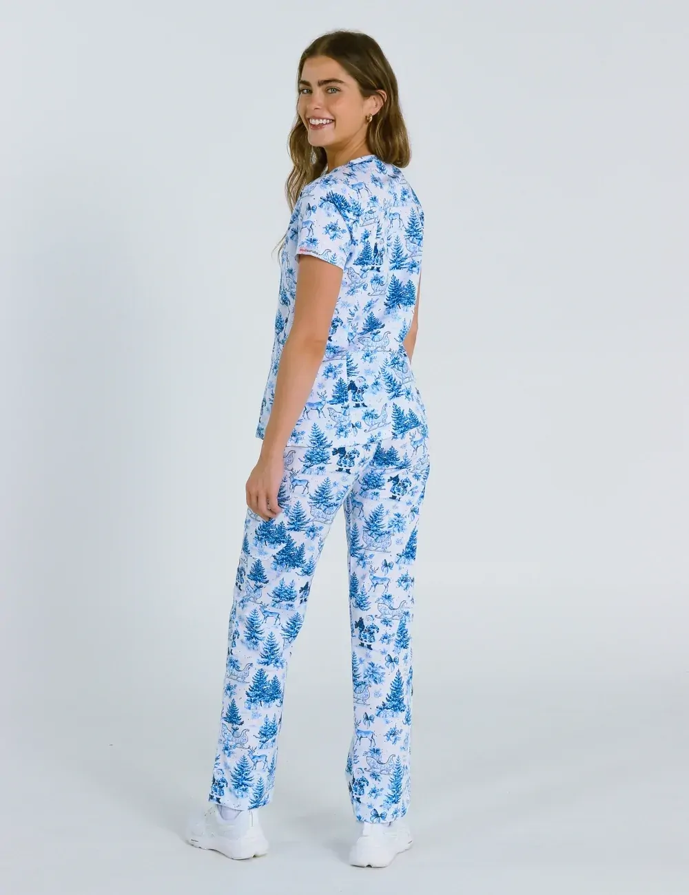 Noel Heritage Christmas Toile Women's Slim Fit Scrub Top - XS - 2