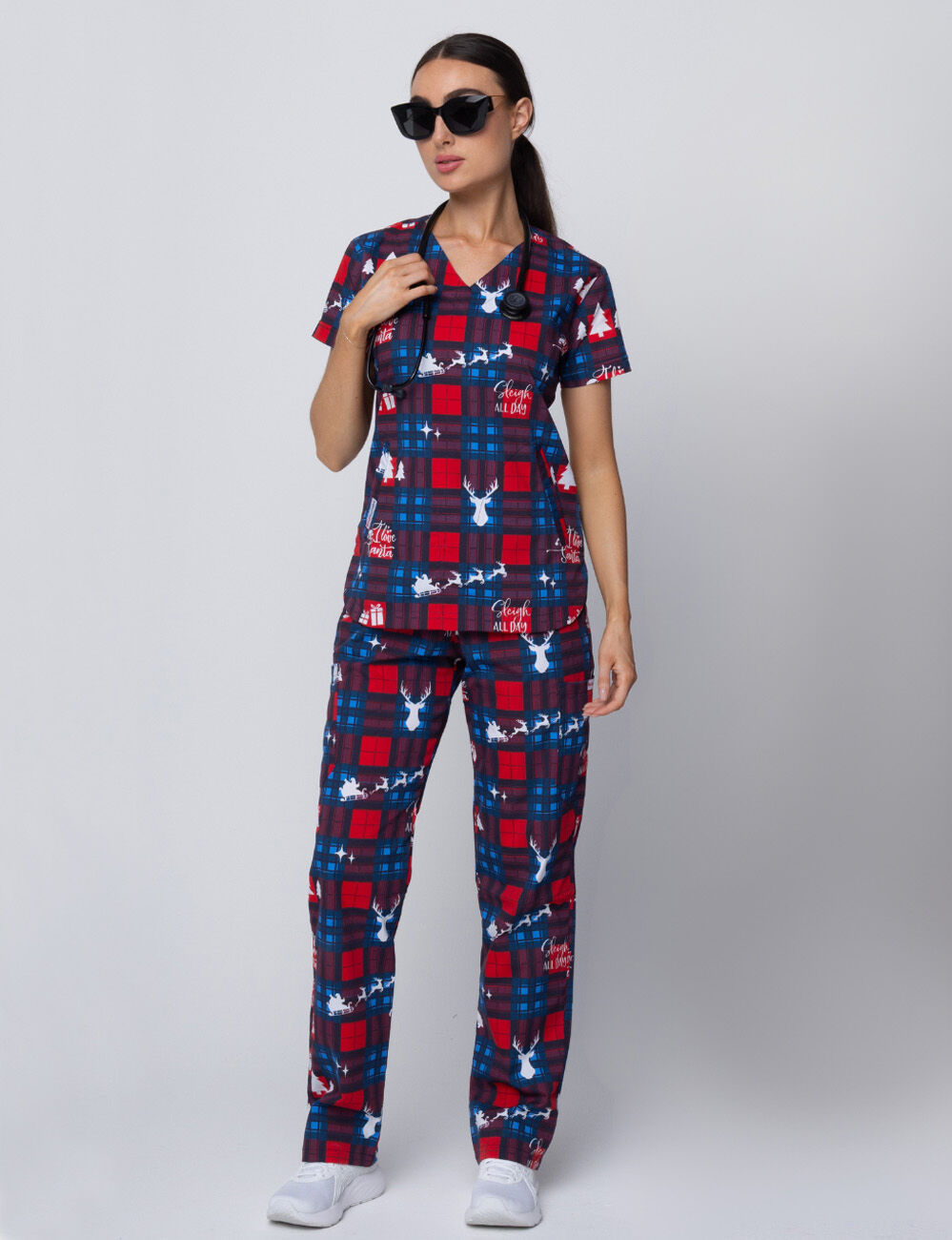 I Love Santa Tartan Women's Luxe Scrub Top - XL - 2
