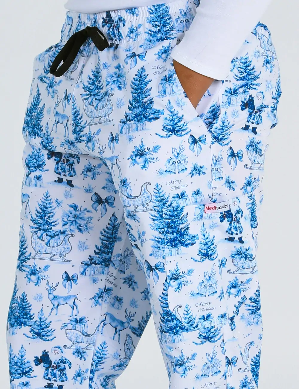 Noel Heritage Christmas Toile Men's Cargo Scrub Pants - XXS - 2