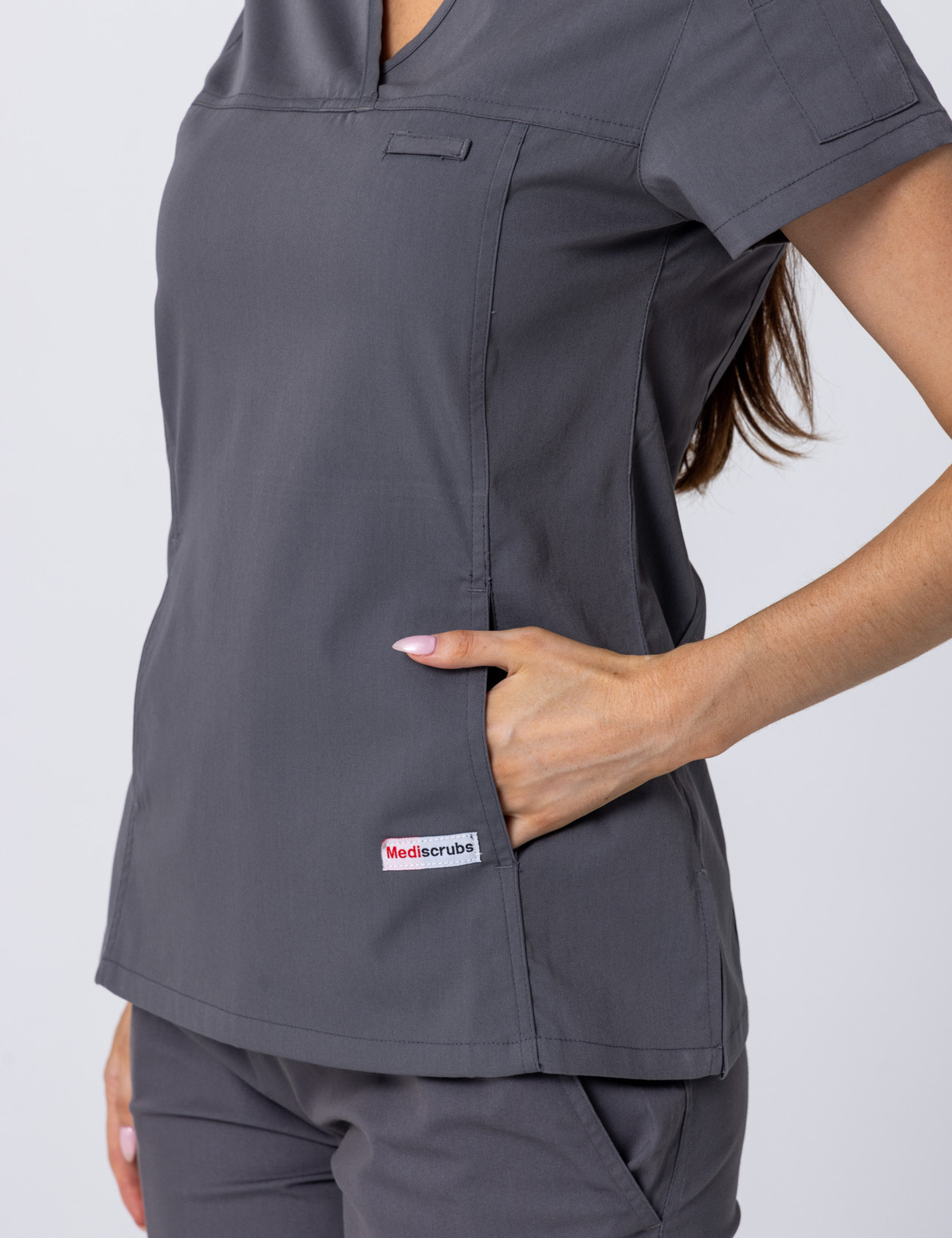 Women's Fit Solid Scrub Top - Steel Grey - Large - 2