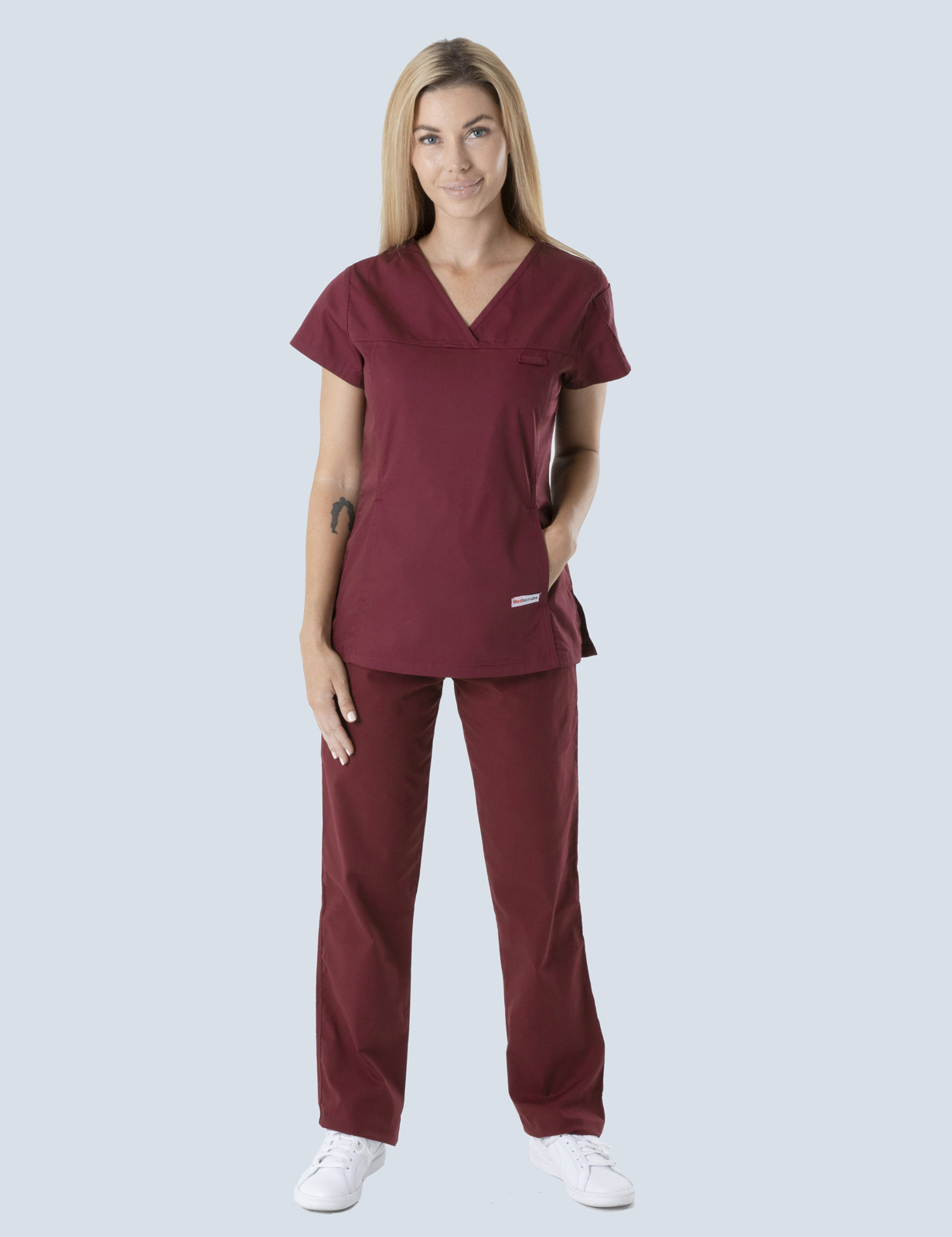 Women's Fit Solid Scrub Top - Burgundy - Small - 2