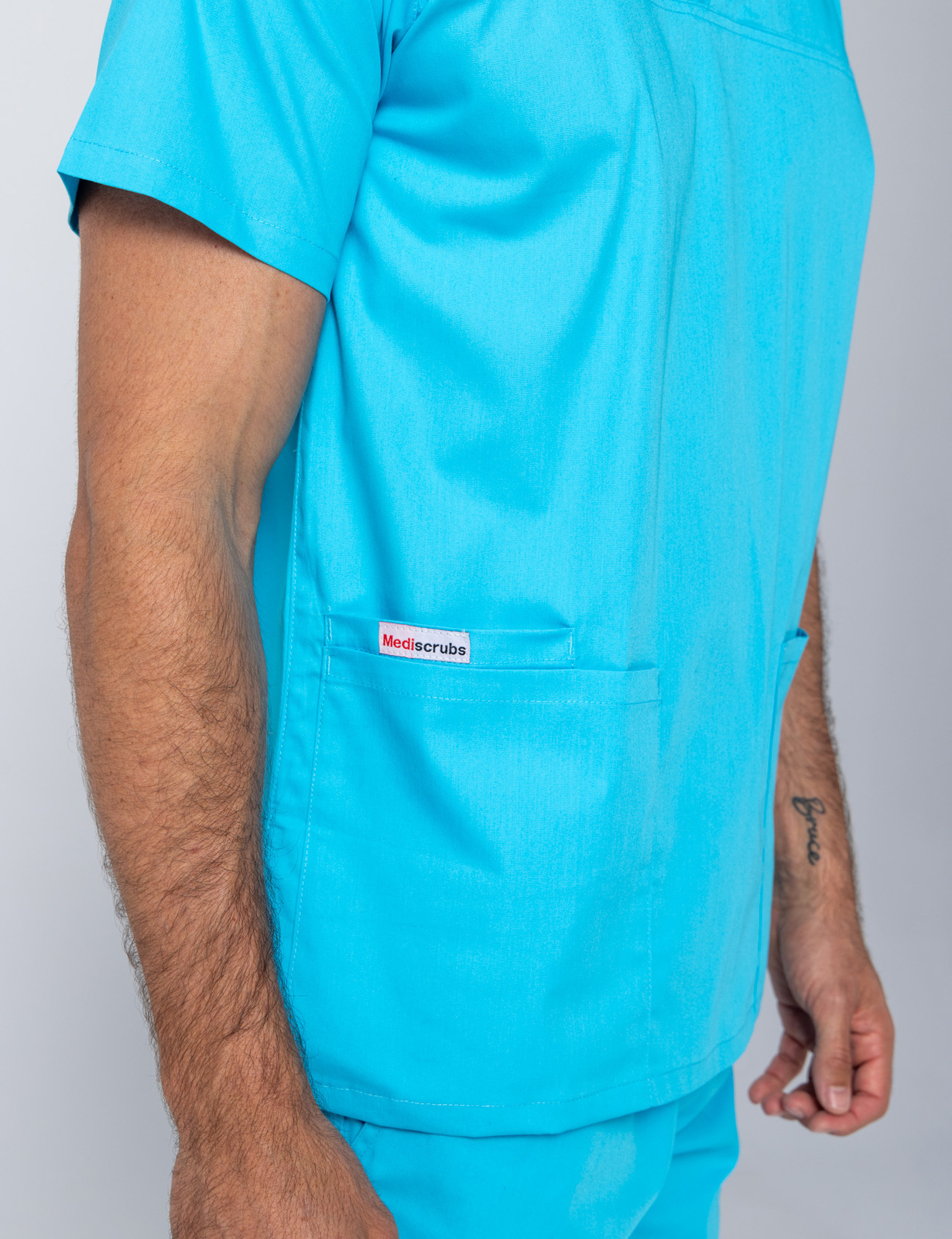 Men's Fit Solid Scrub Top - Aqua - Small - 2